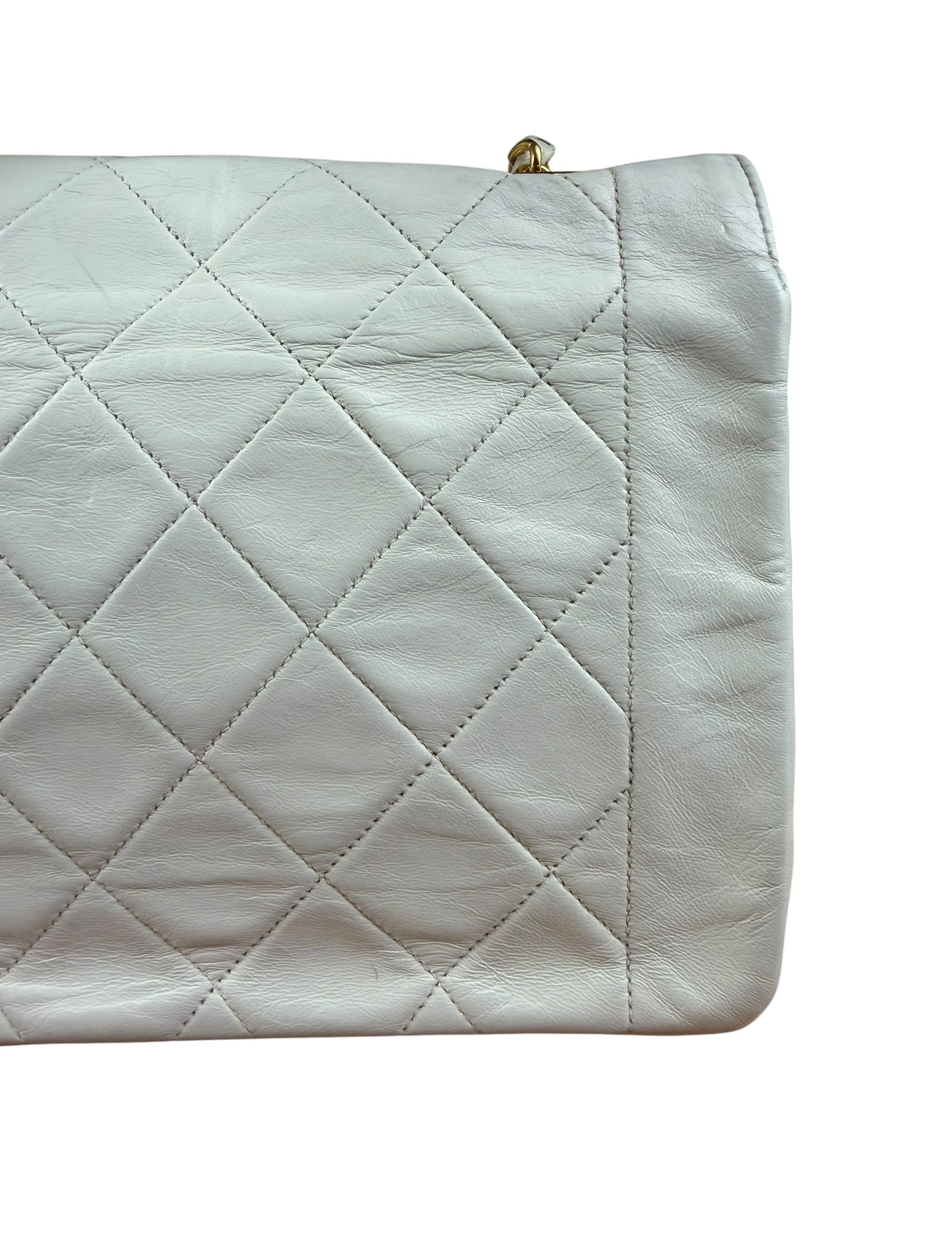 Chanel Vintage White Leather Diana Flap Shoulder Bag 1989