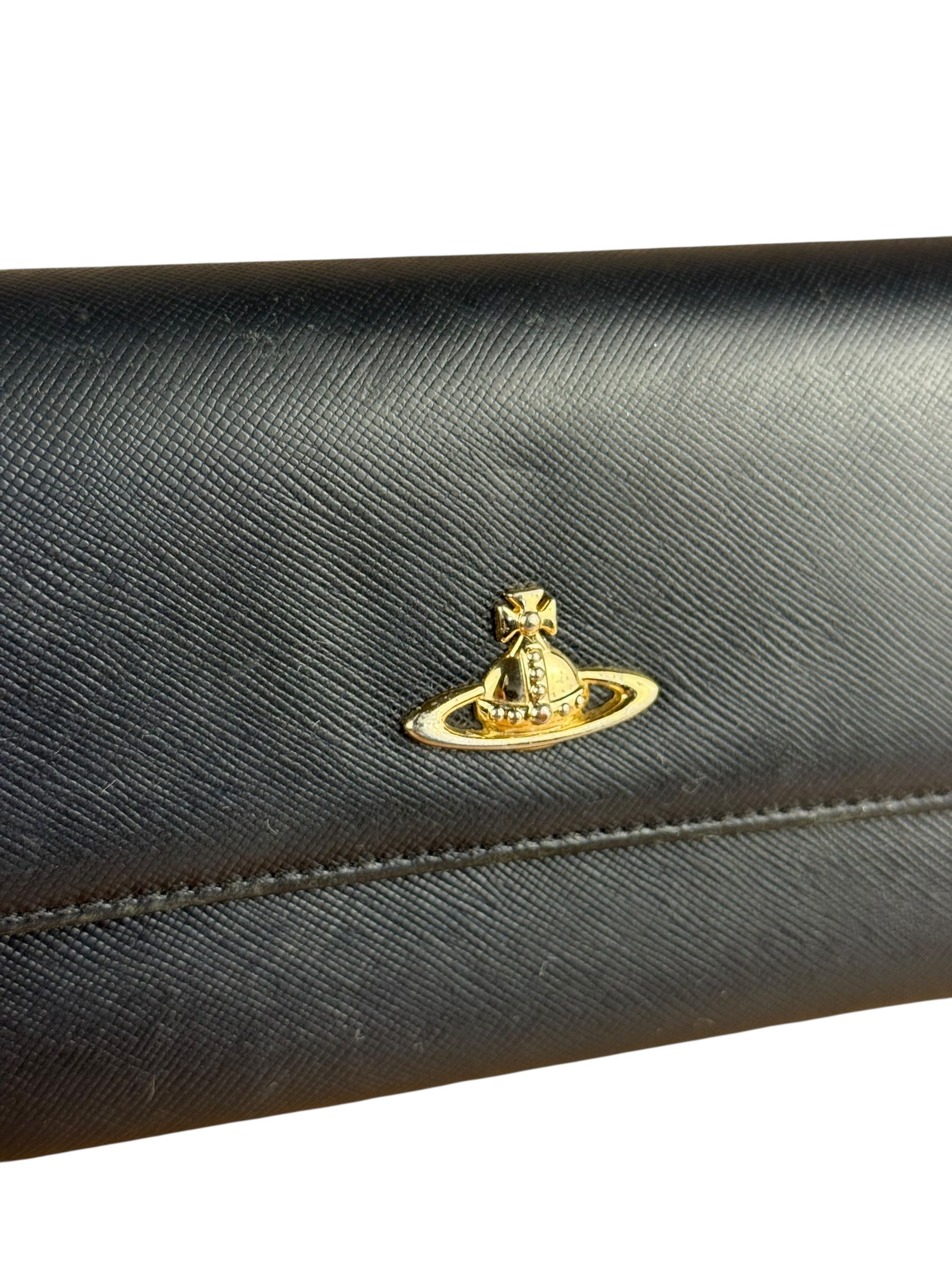 Vivienne Westwood Black Leather Emblem Long Wallet