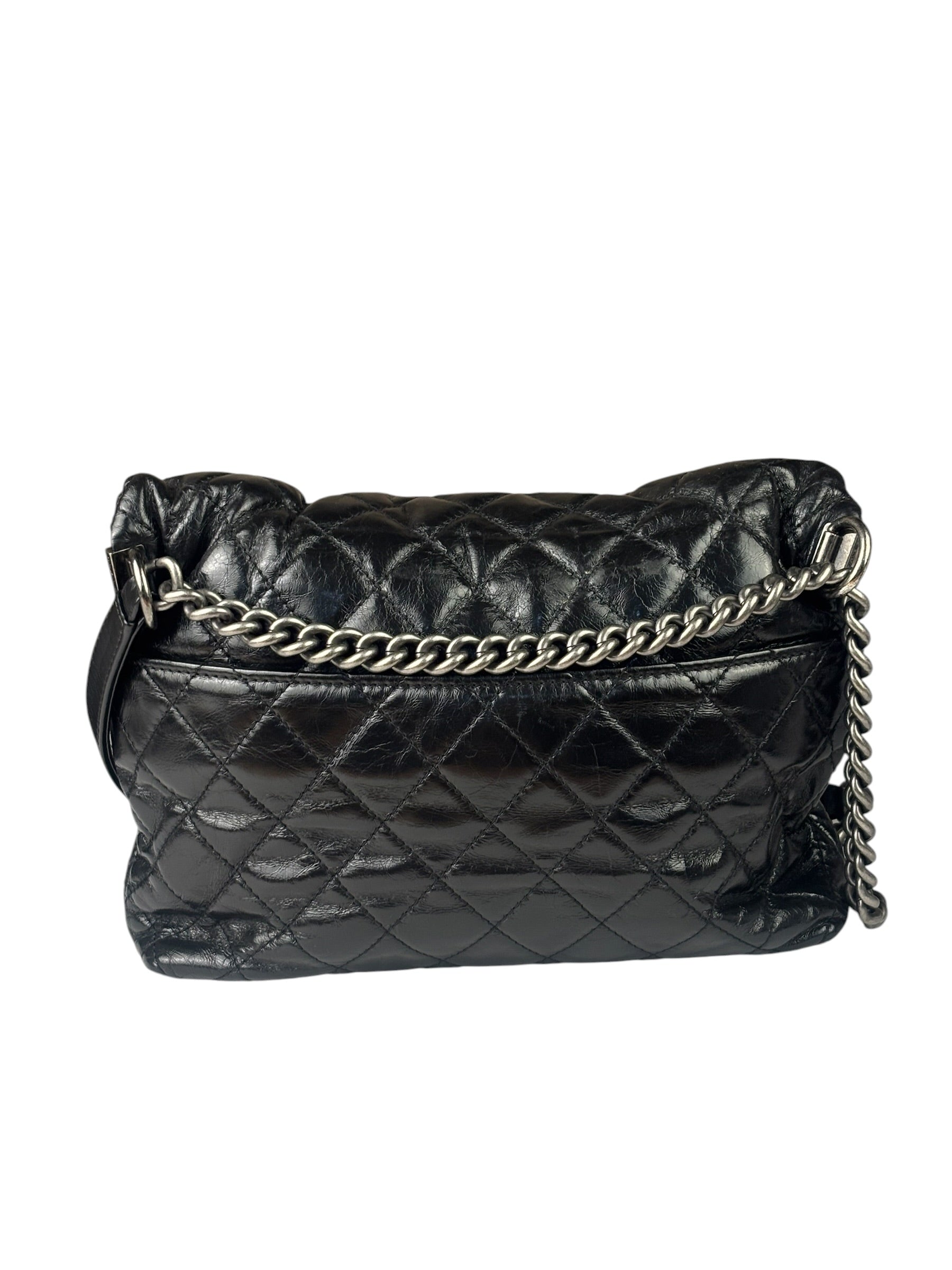 Chanel Black Quilted Lambskin Tabatiere Fold-Over Shoulder Bag 2014