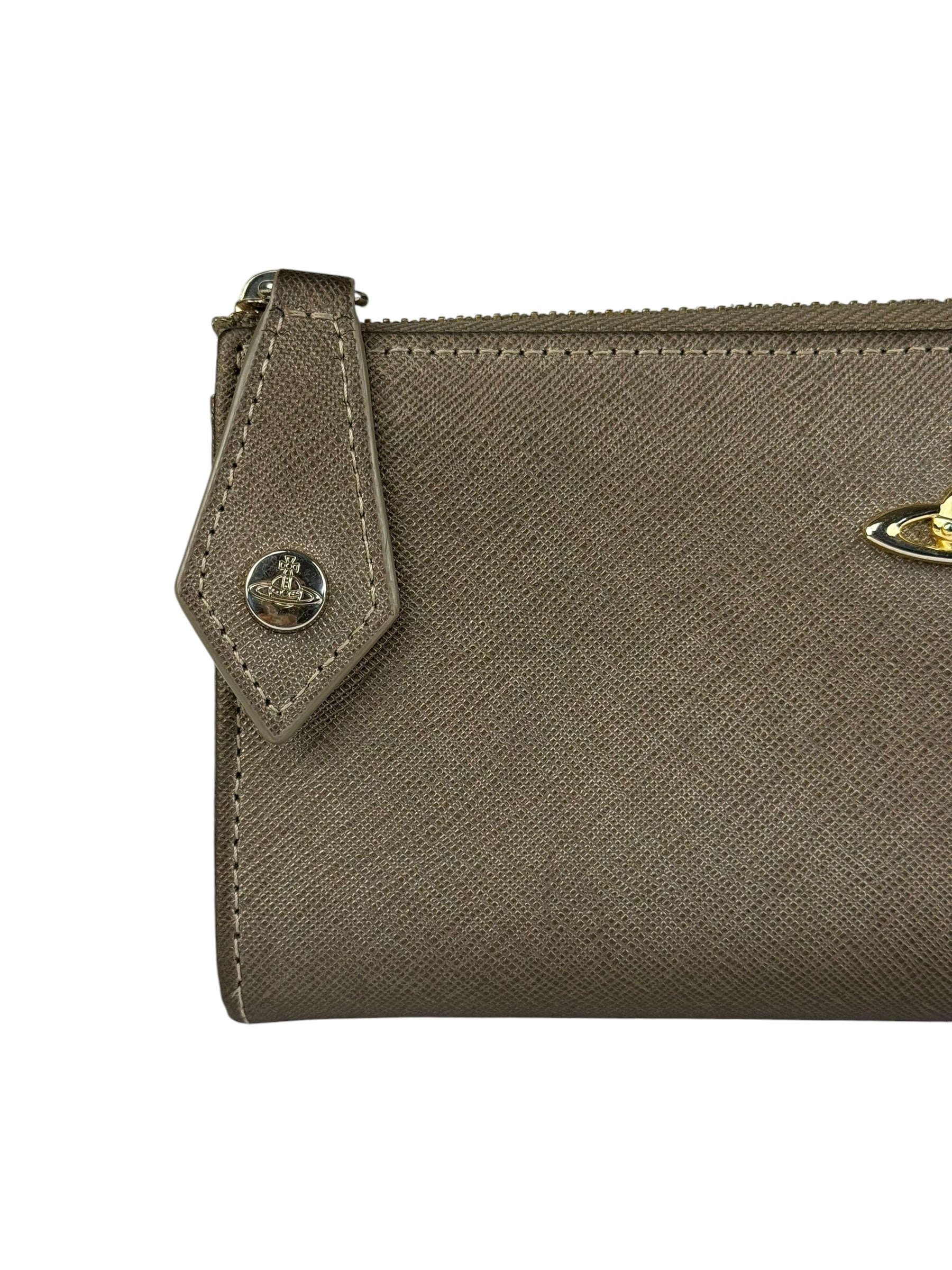 Vivienne Westwood Brown Leather Orb Zip Long Wallet