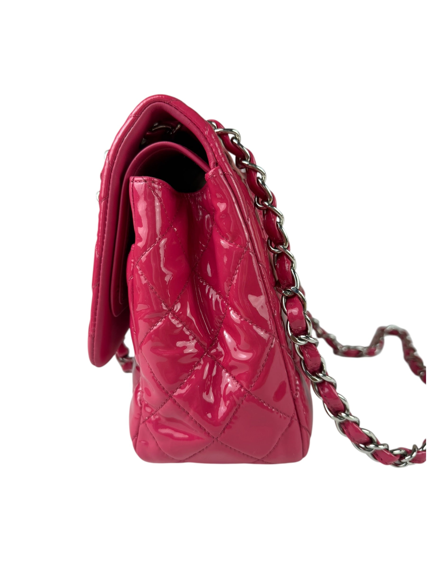 Chanel Hot Pink Large Patent Leather Double Flap Shoulder Bag 2014