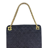 Chanel Vintage Navy Blue Matelasse Quilted Suede Chain Shoulder Bag
