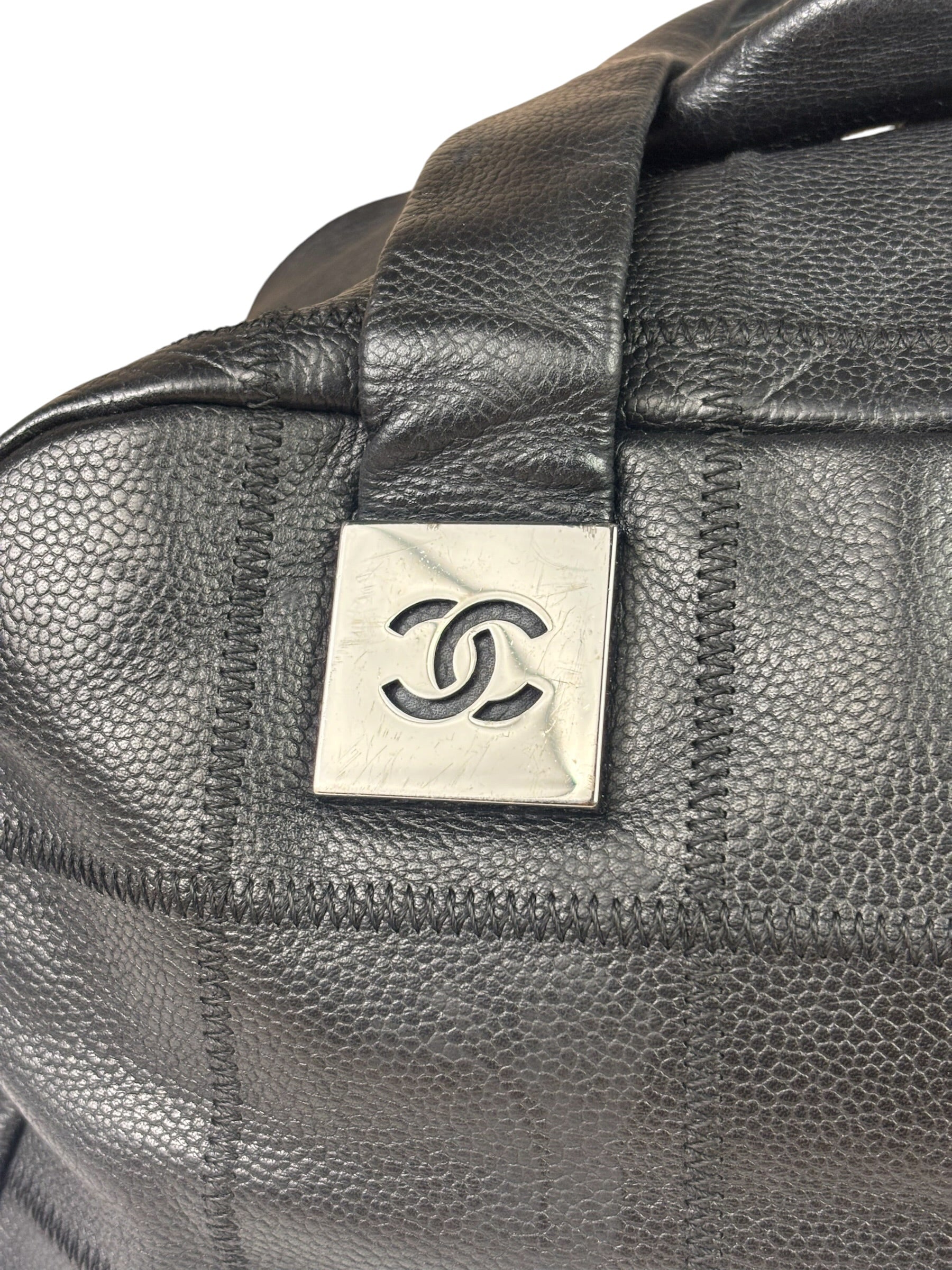 Chanel Black Quilted Leather Chocolate Bar Bowling Handbag