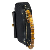 Gucci Black Leather Trim Bamboo Handle Hobo Bag