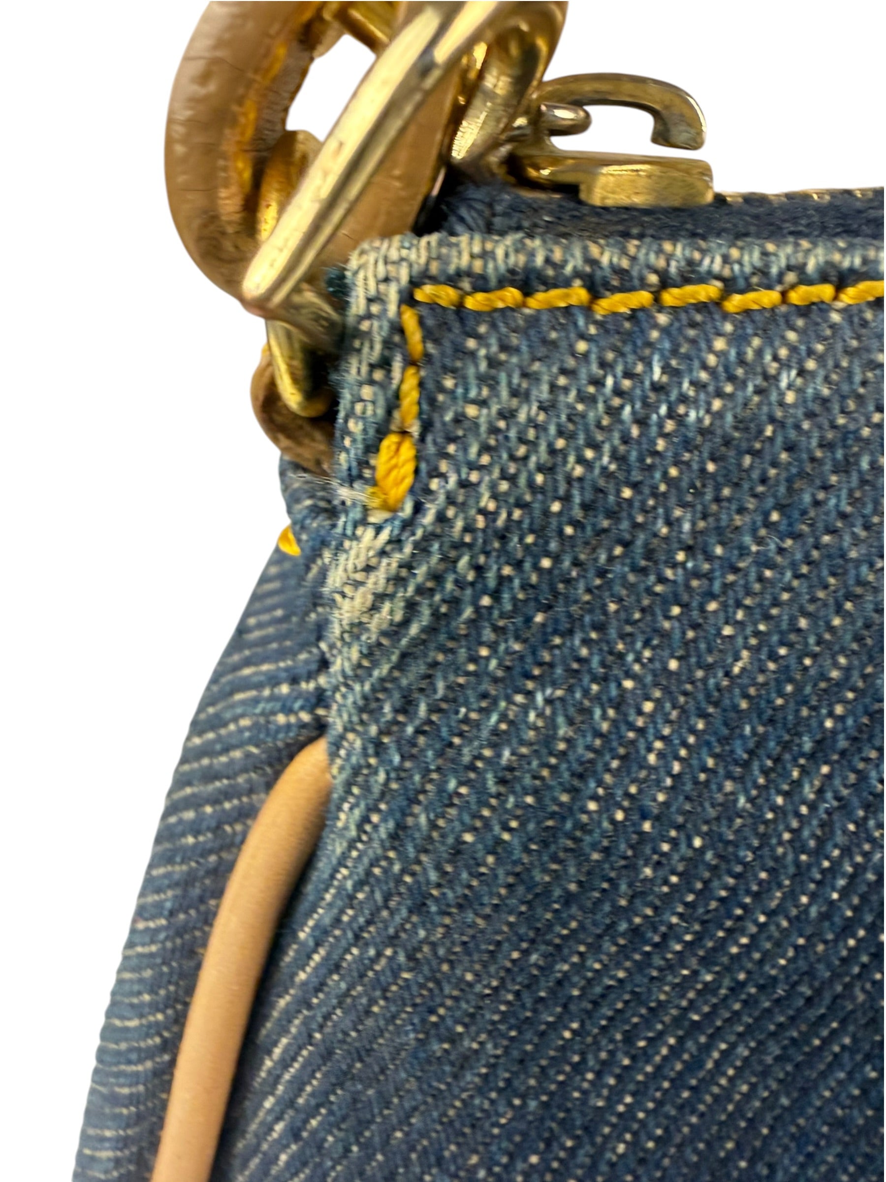 Christian Dior Denim Beige Leather Mini Saddle Pochette