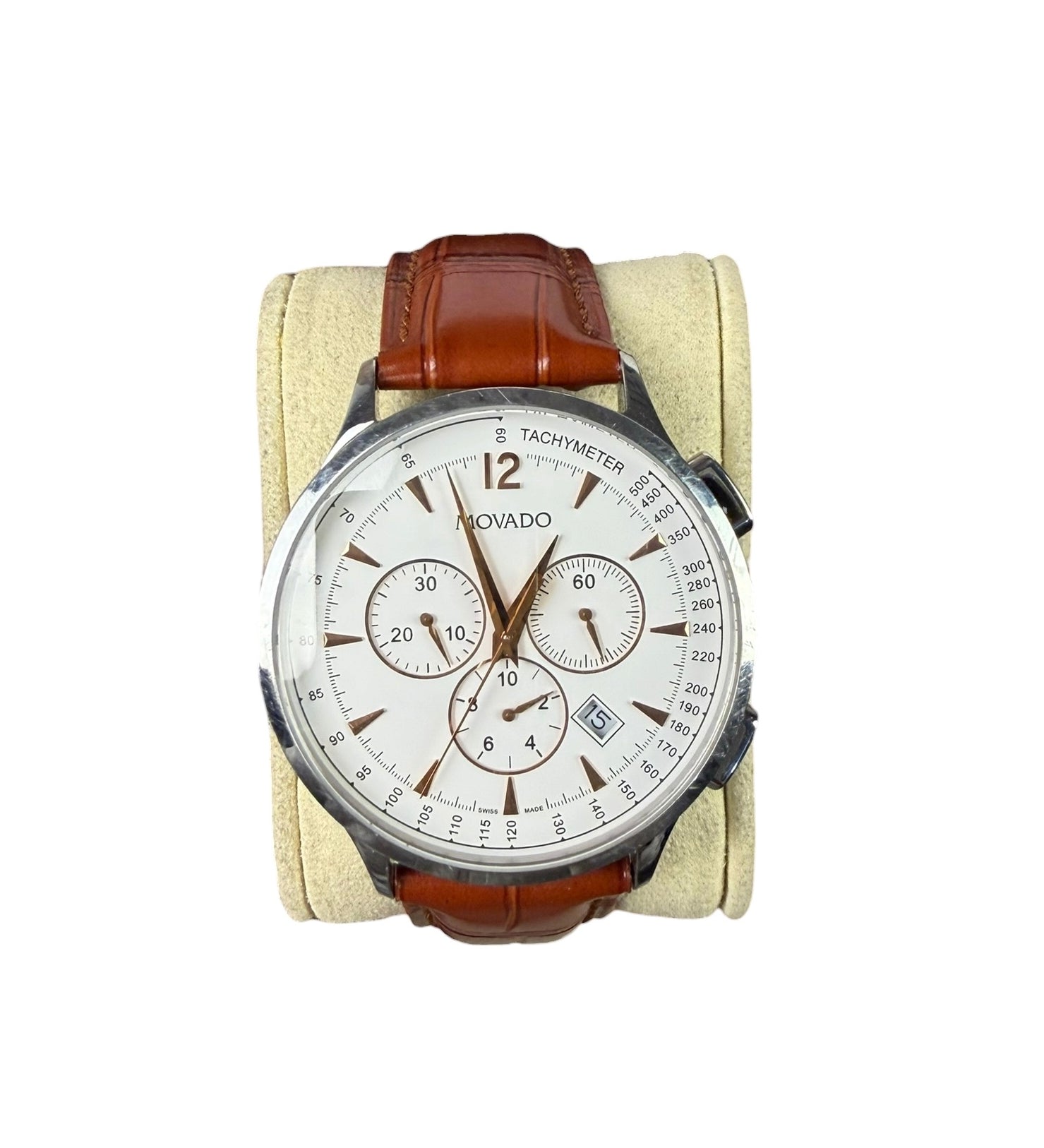 Movado Circa Chronograph White Dial Leather Strap