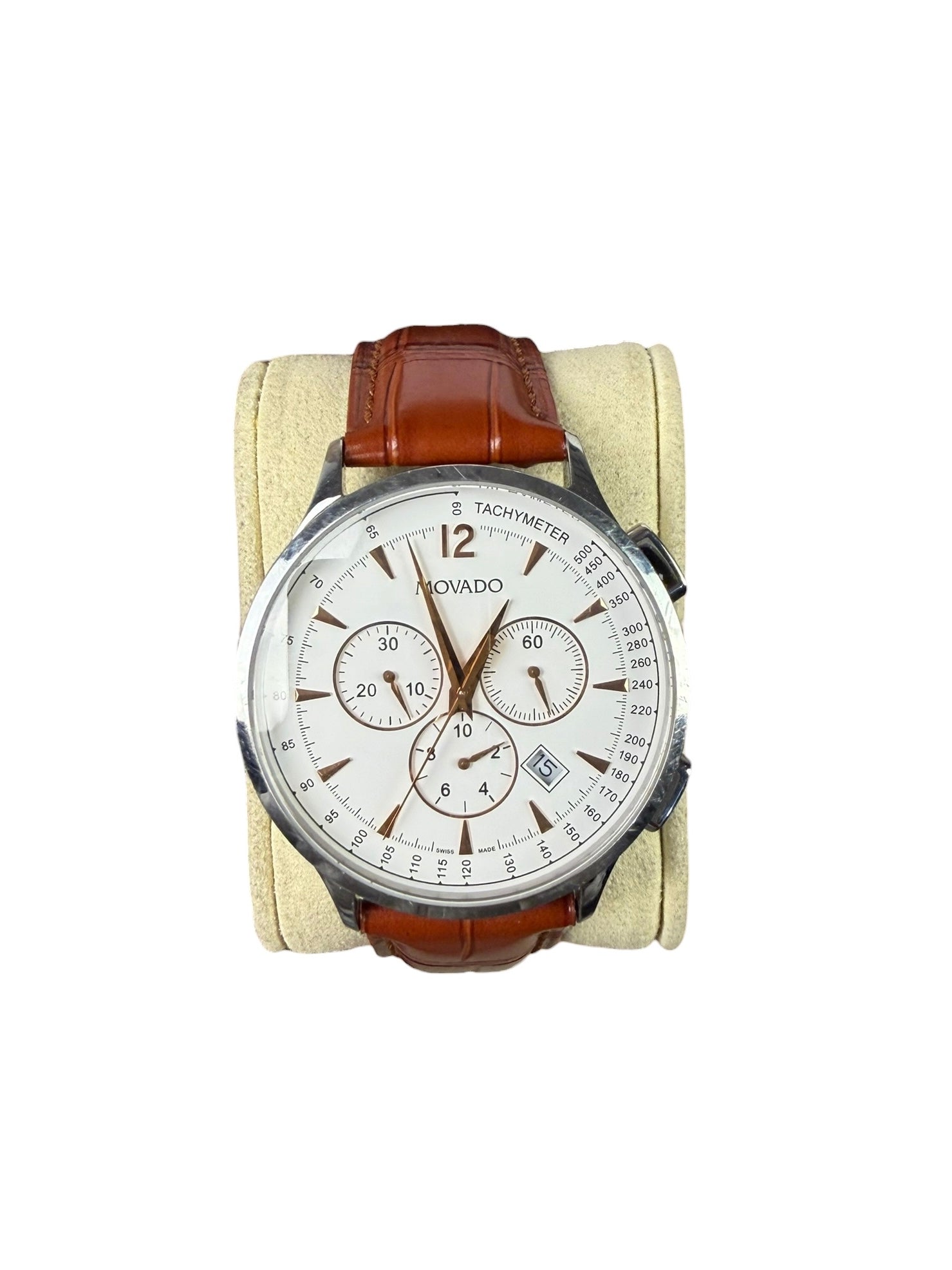 Movado Circa Chronograph White Dial Leather Strap