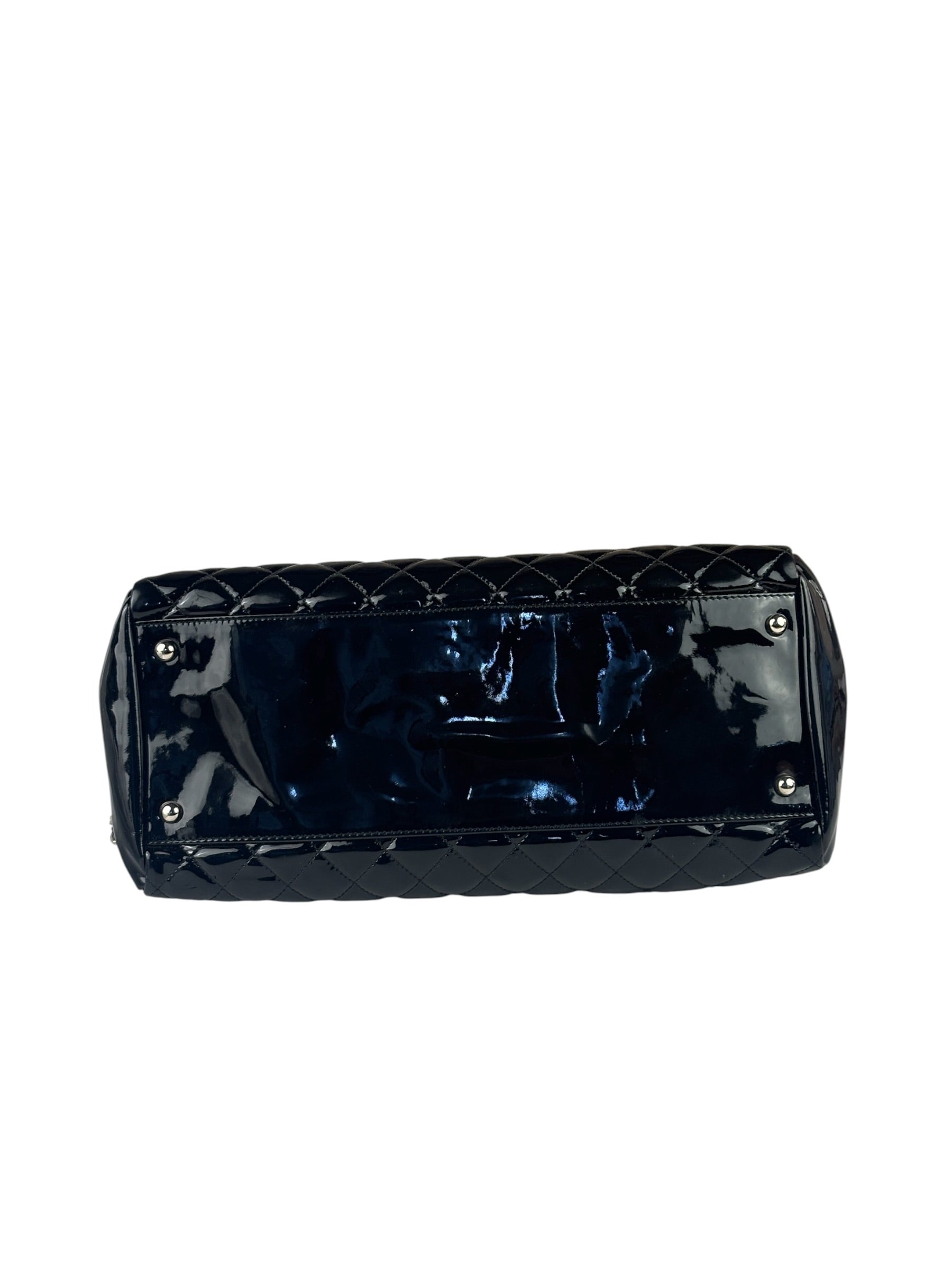 Chanel Large Black Patent Leather Mademoiselle Bowling Bag 2011-12