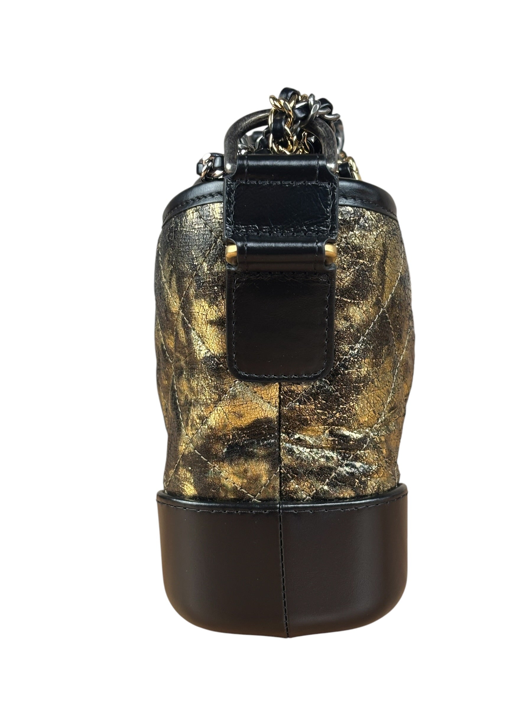 Chanel Metallic Gold/Black Leather Small Gabrielle Hobo Bag 1992