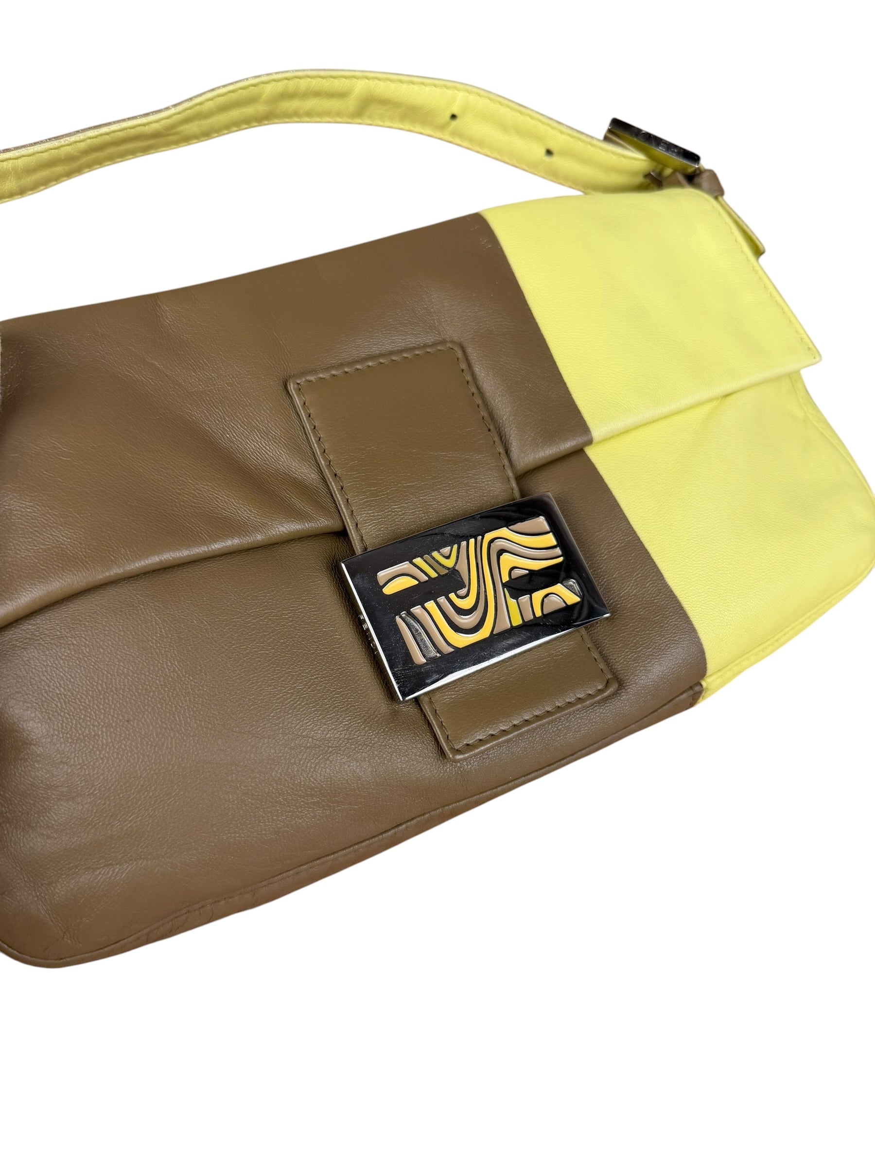 Fendi Yellow Wave Buckle Leather Baguette