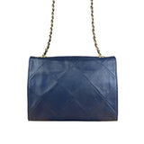Chanel Navy Leather Diamond Stitch Flap Bag 1988