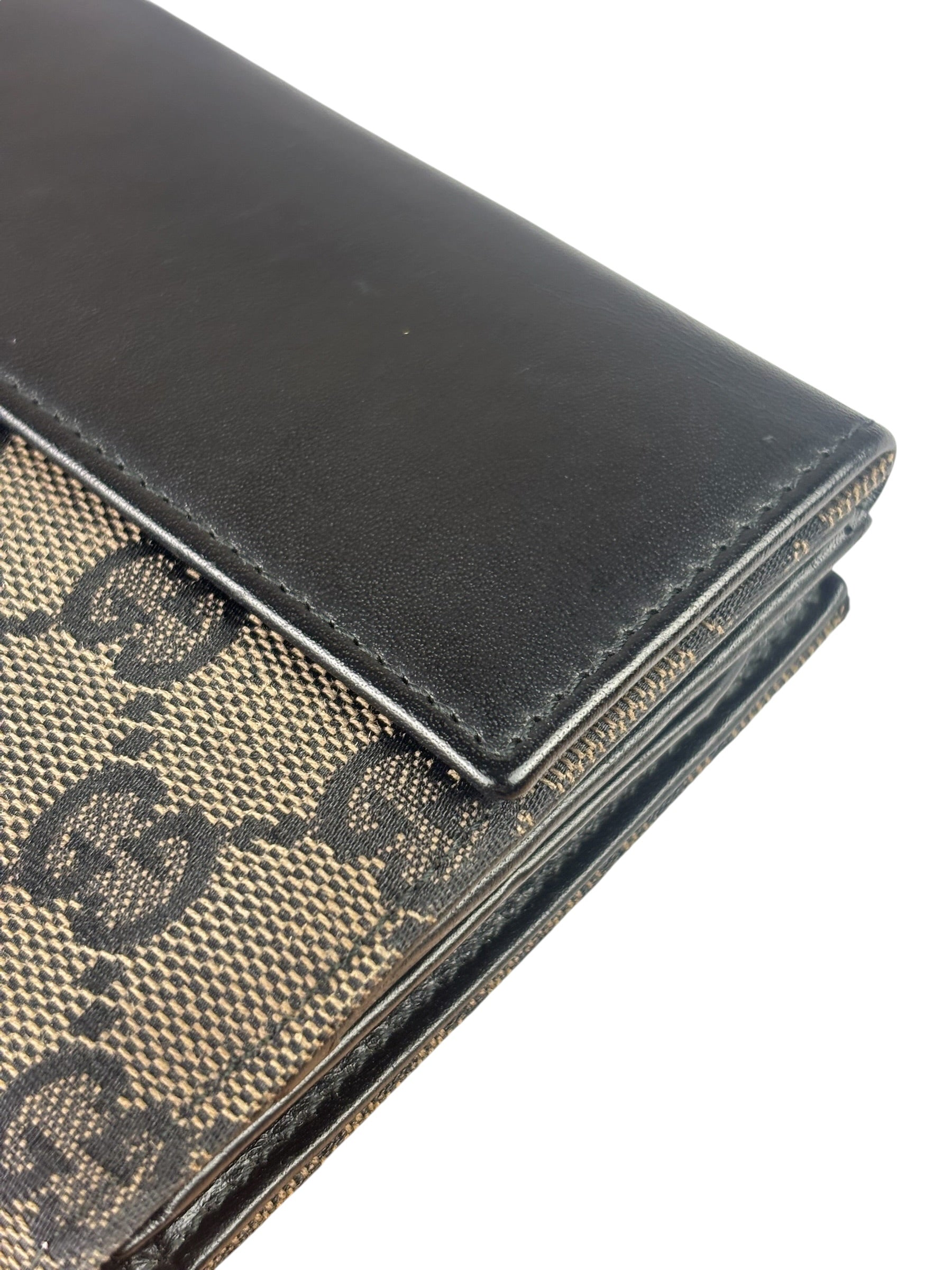 Gucci Black Leather Trim GG Flap Long Wallet