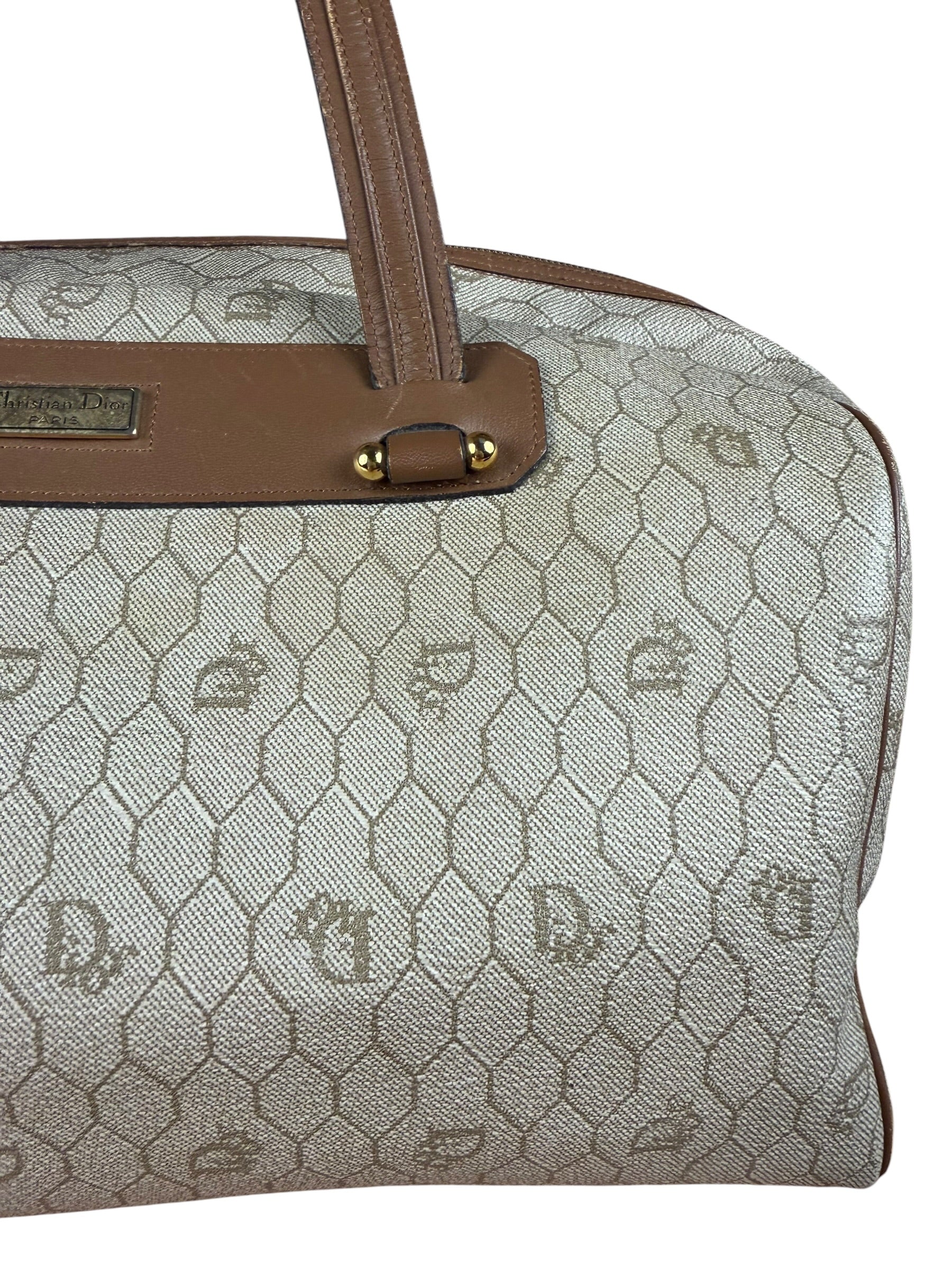 Christian Dior Vintage Beige Honeycomb Boston Bag