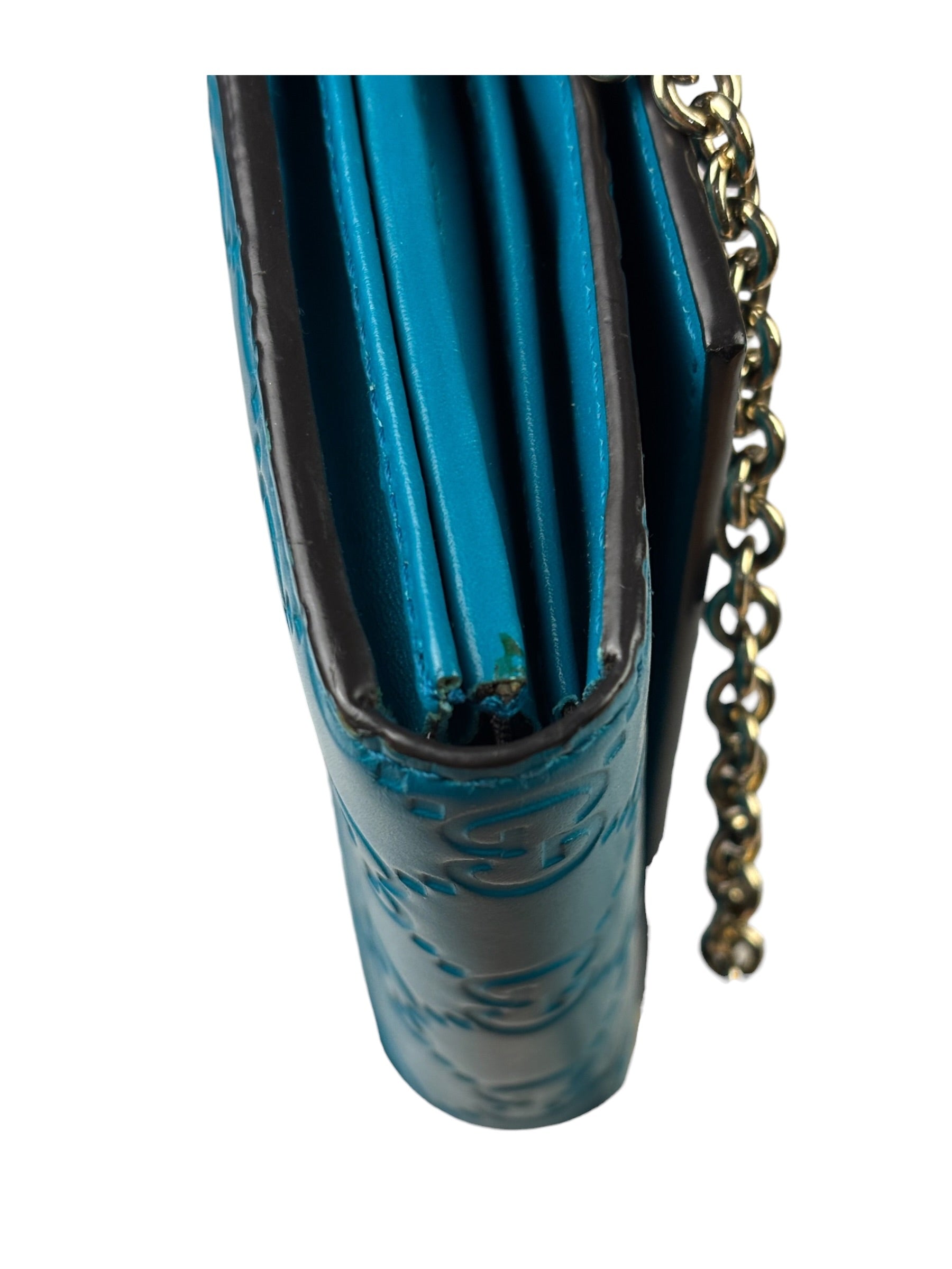 Gucci Turquoise Blue Guccissima Wallet On Chain