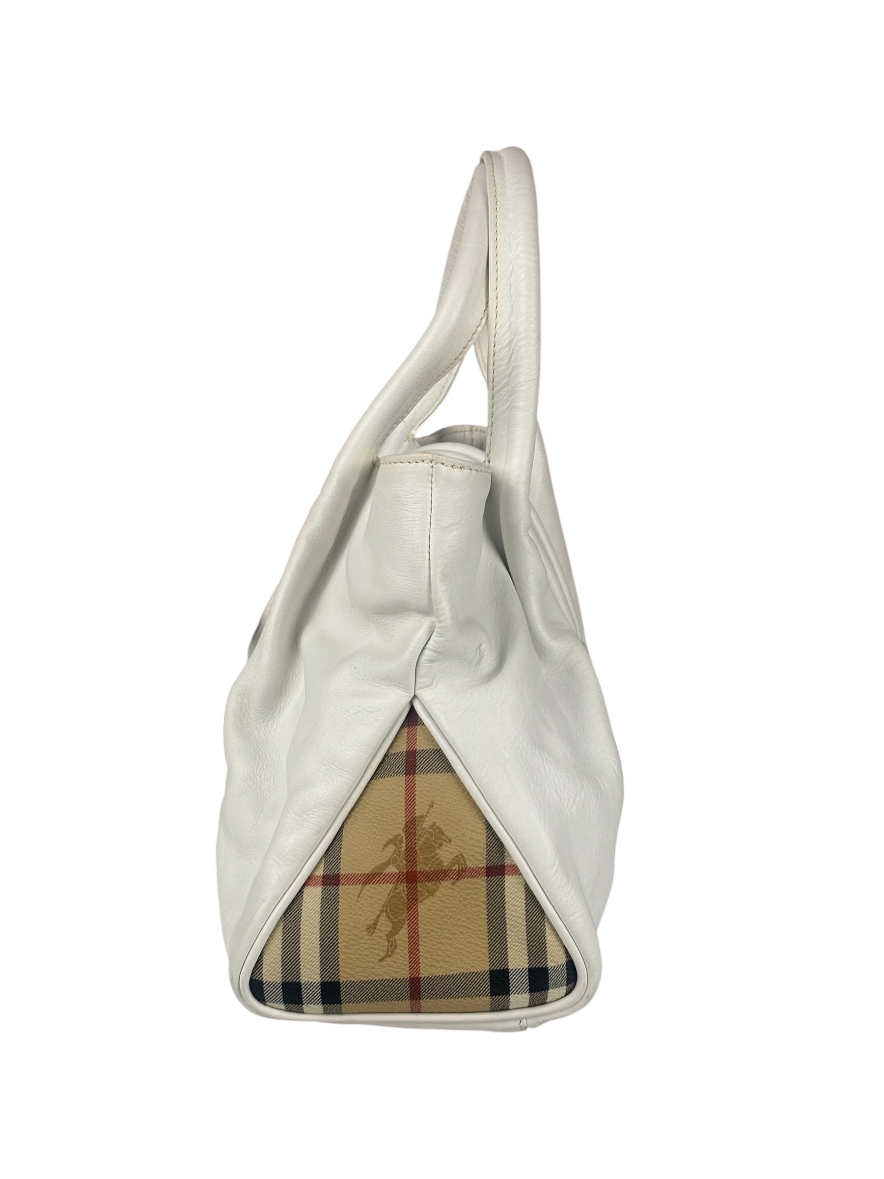 Burberry White Leather Bamboo Cinch Tote