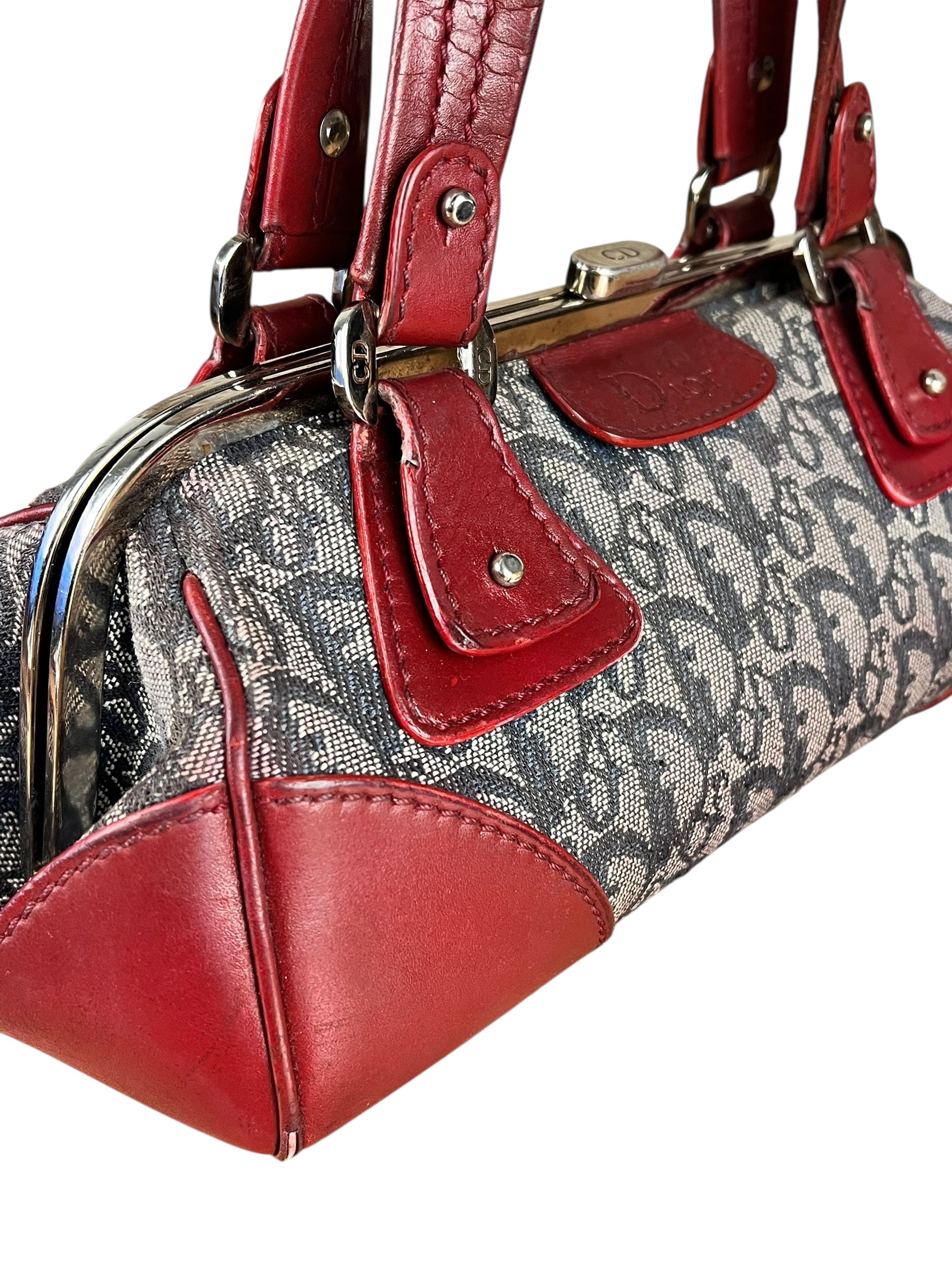 Christian Dior 2005 Doctor Bag Navy/Red Leather Trim