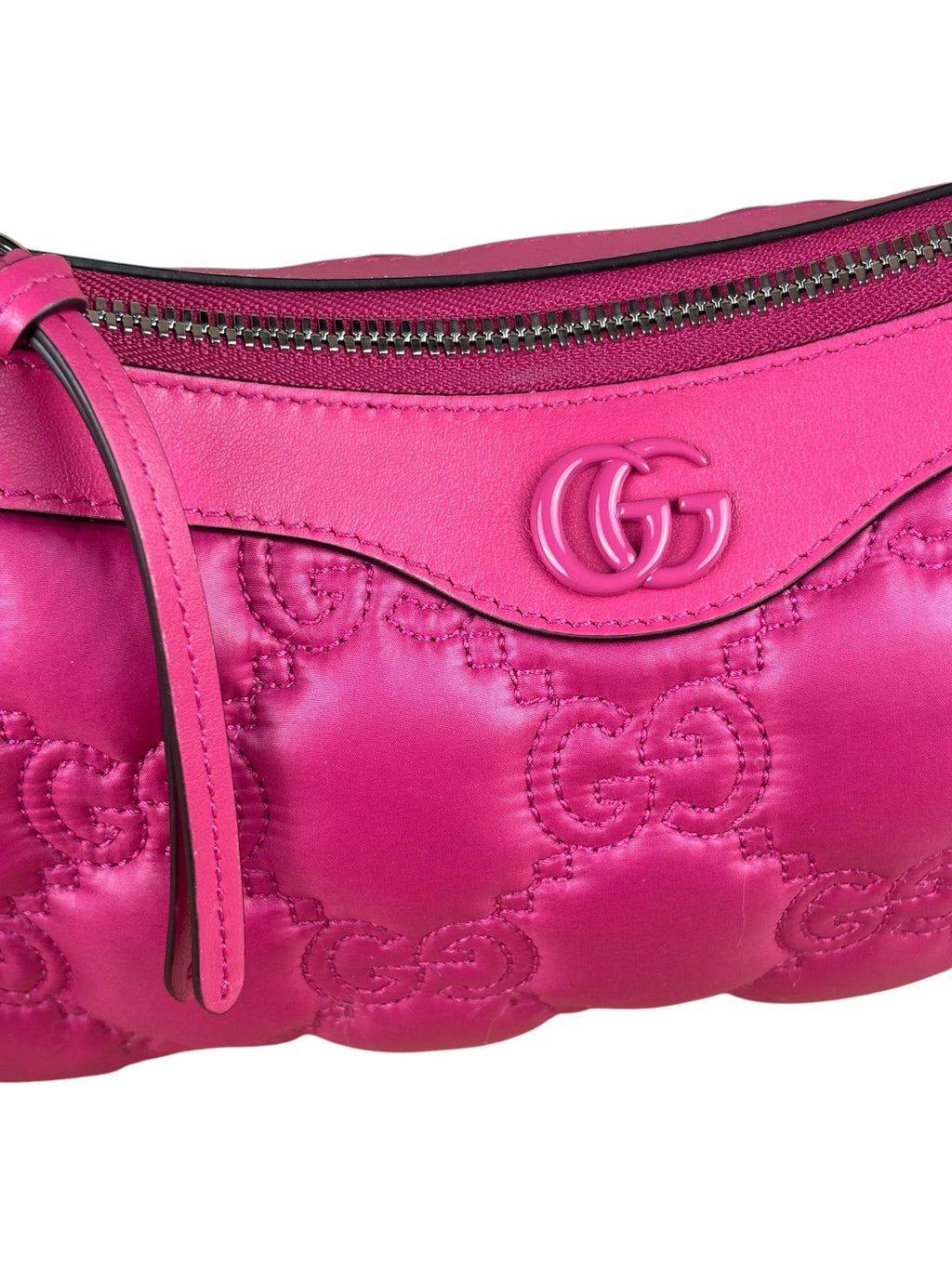 Gucci Pink Leather Trim/Nylon GG Matelasse Shoulder Bag