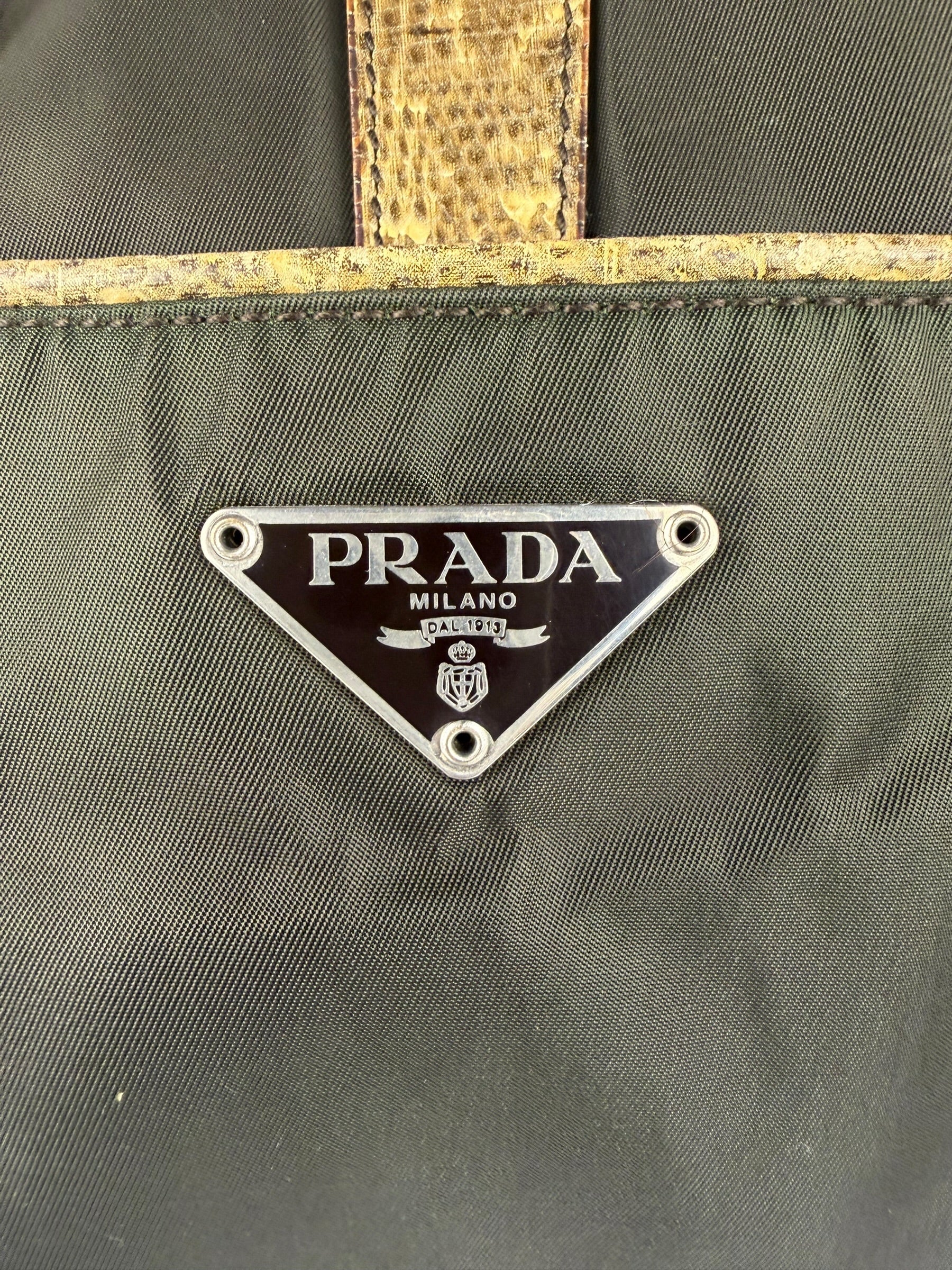 Prada Vintage Kakhi Green Nylon Shoulder Bag