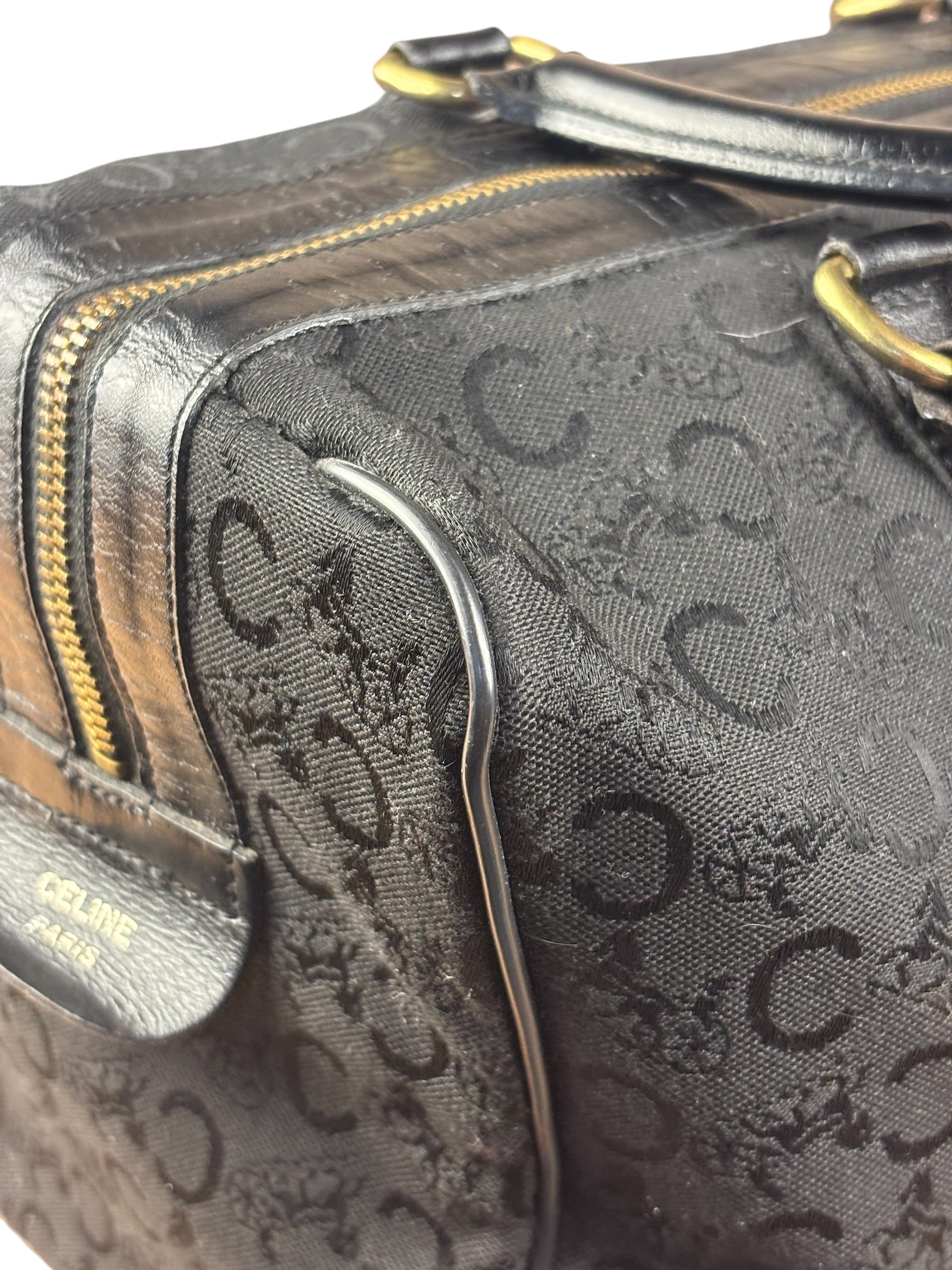 Celine Black Leather Wear Macadam Monogram Mini Boston Bag