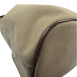 Prada Tan Beige Leather Trim Jaquard Canvas Bucket Bag