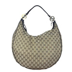 Gucci Vintage Dark Brown Leather Trim GG Canvas Twin Hobo Bag