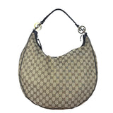Gucci Vintage Dark Brown Leather Trim GG Canvas Twin Hobo Bag