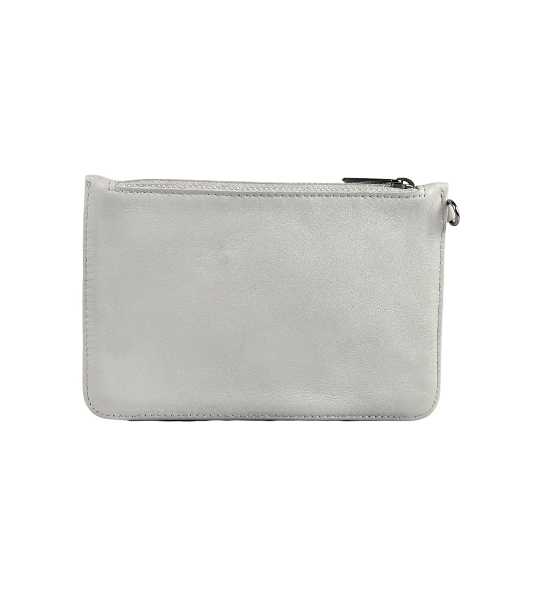 Chanel White CC Leather Wallet Zip Pouch 2004