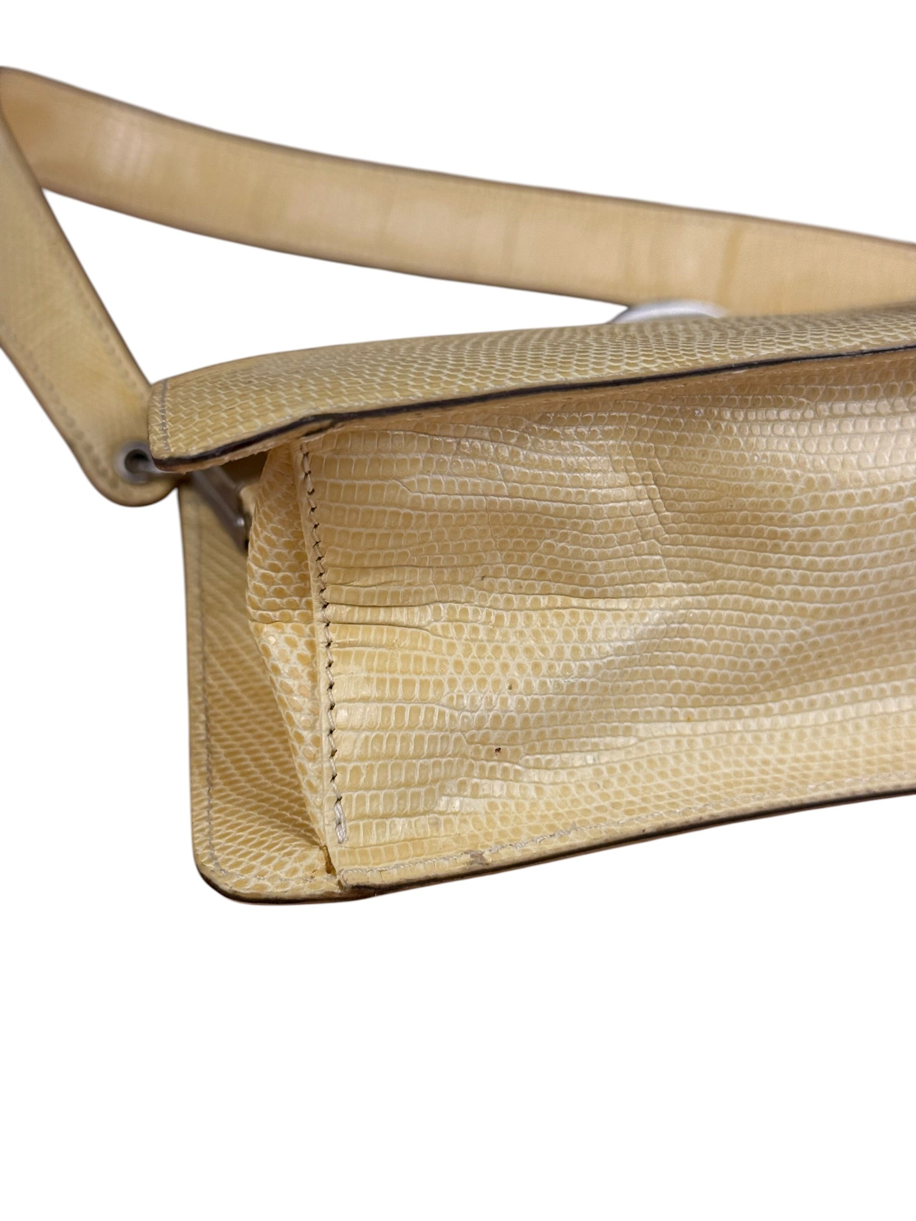 Bottega Veneta Vintage Yellow Lizard Print Clasp Handbag