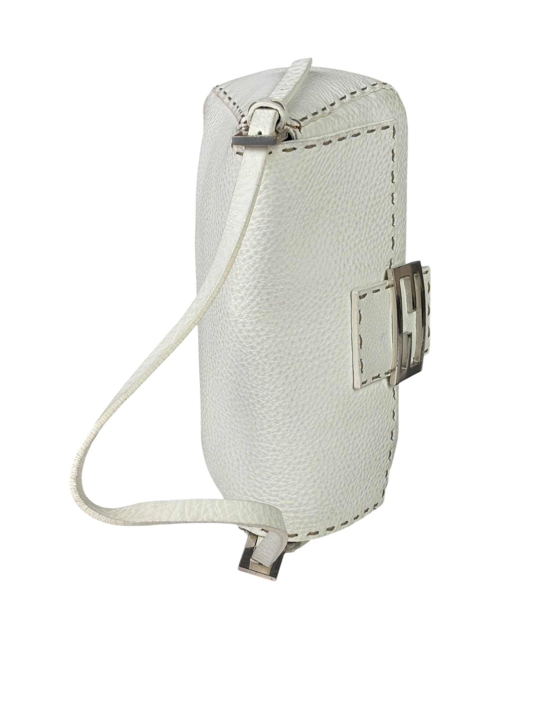 Fendi White Leather Selleria Baguette