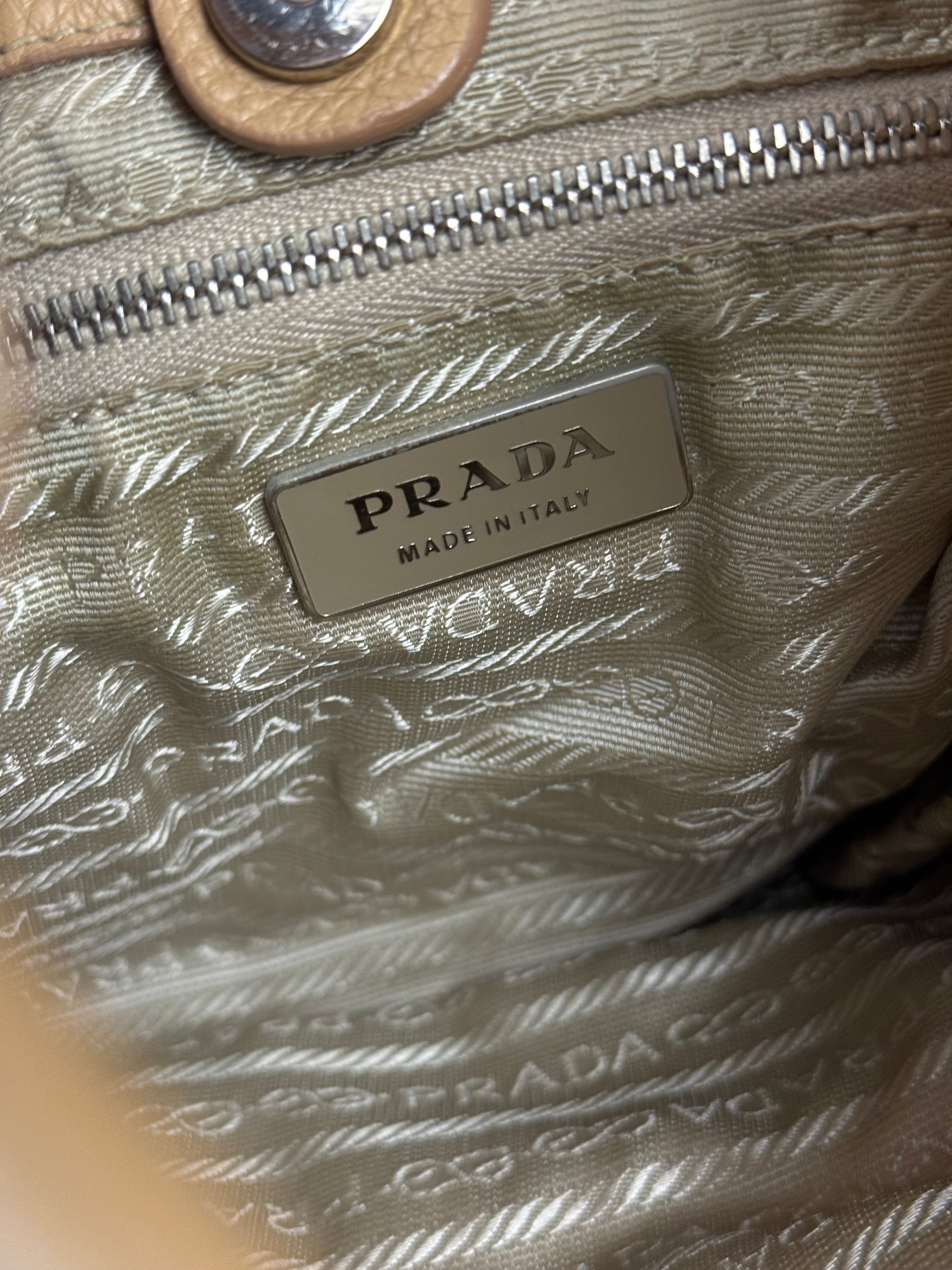 Prada Vintage Beige Nylon/Leather Logo Handbag