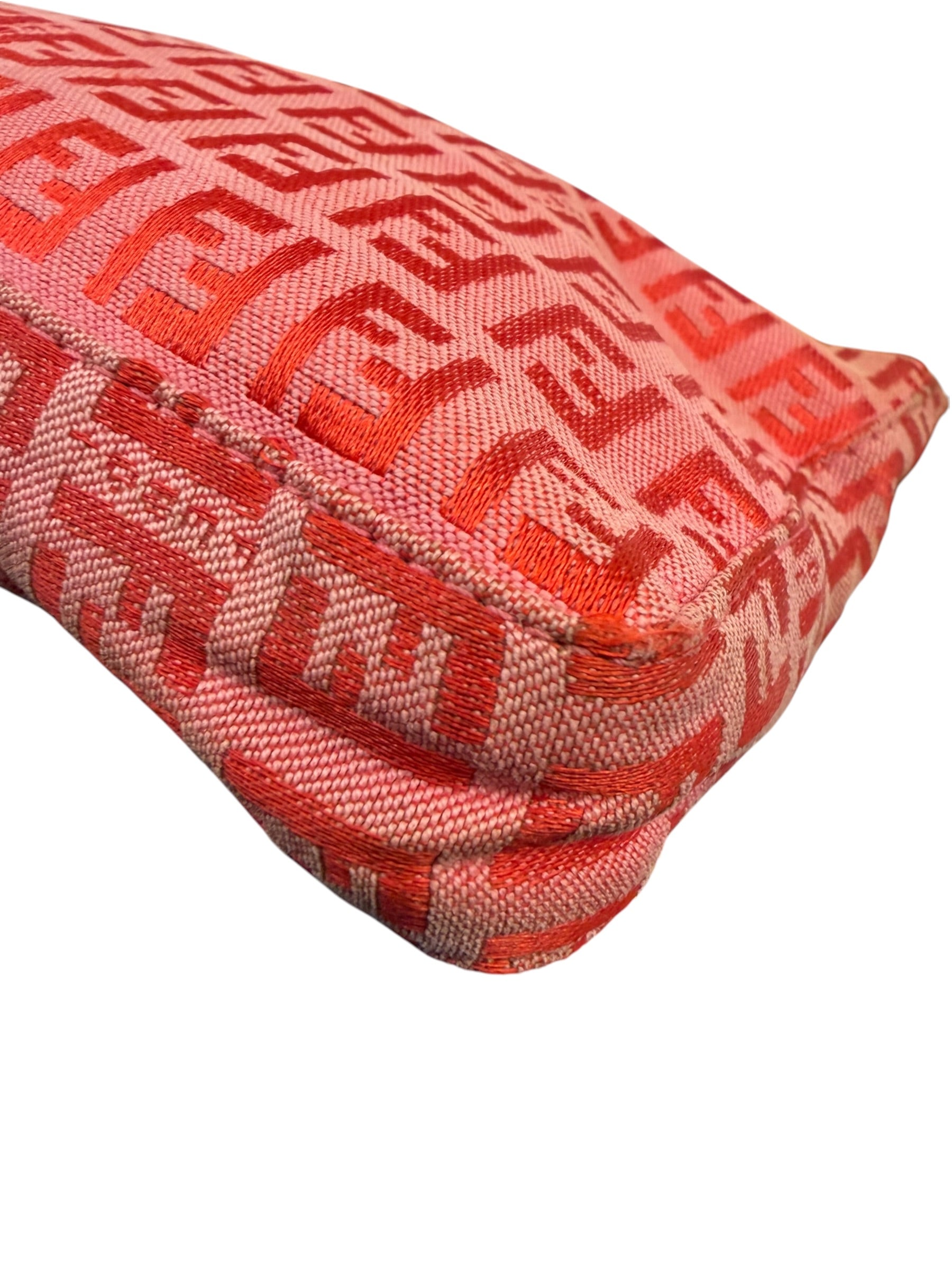 Fendi Pink/Red Zucca Leather Trim Pochette