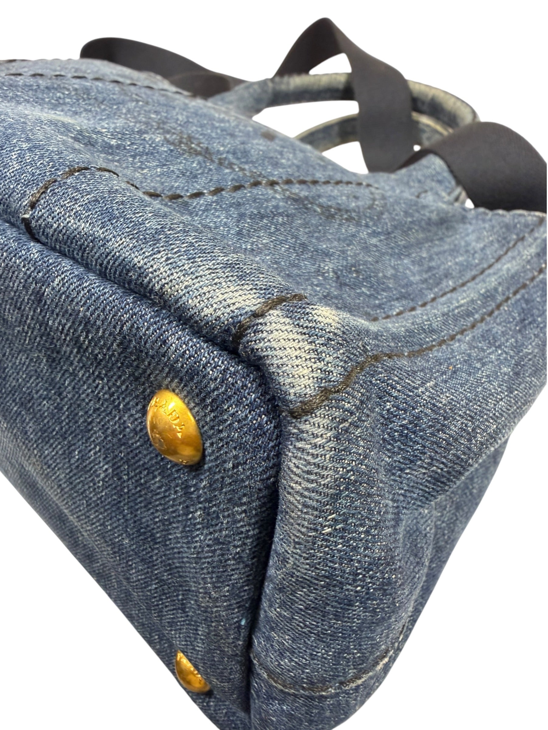 Prada Blue Denim Canapa Logo Tote Bag