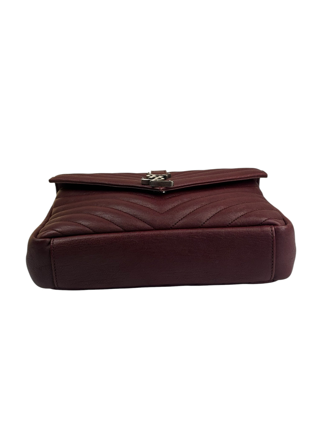 YSL Burgundy Chevron Lambskin Marmont College Two-Way Flap Bag
