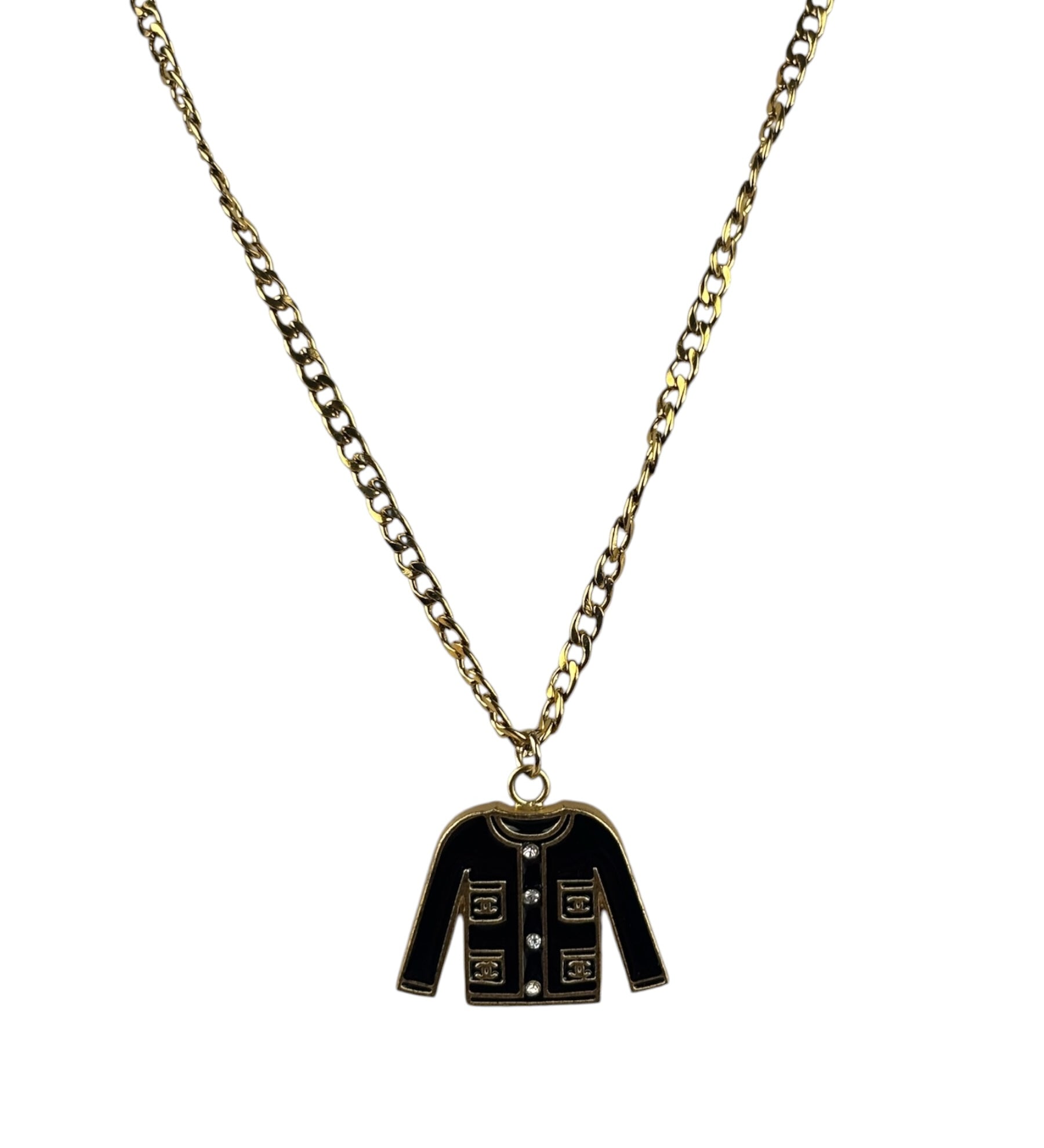 Chanel Black/Gold Jacket Pendant CC Logos Necklace