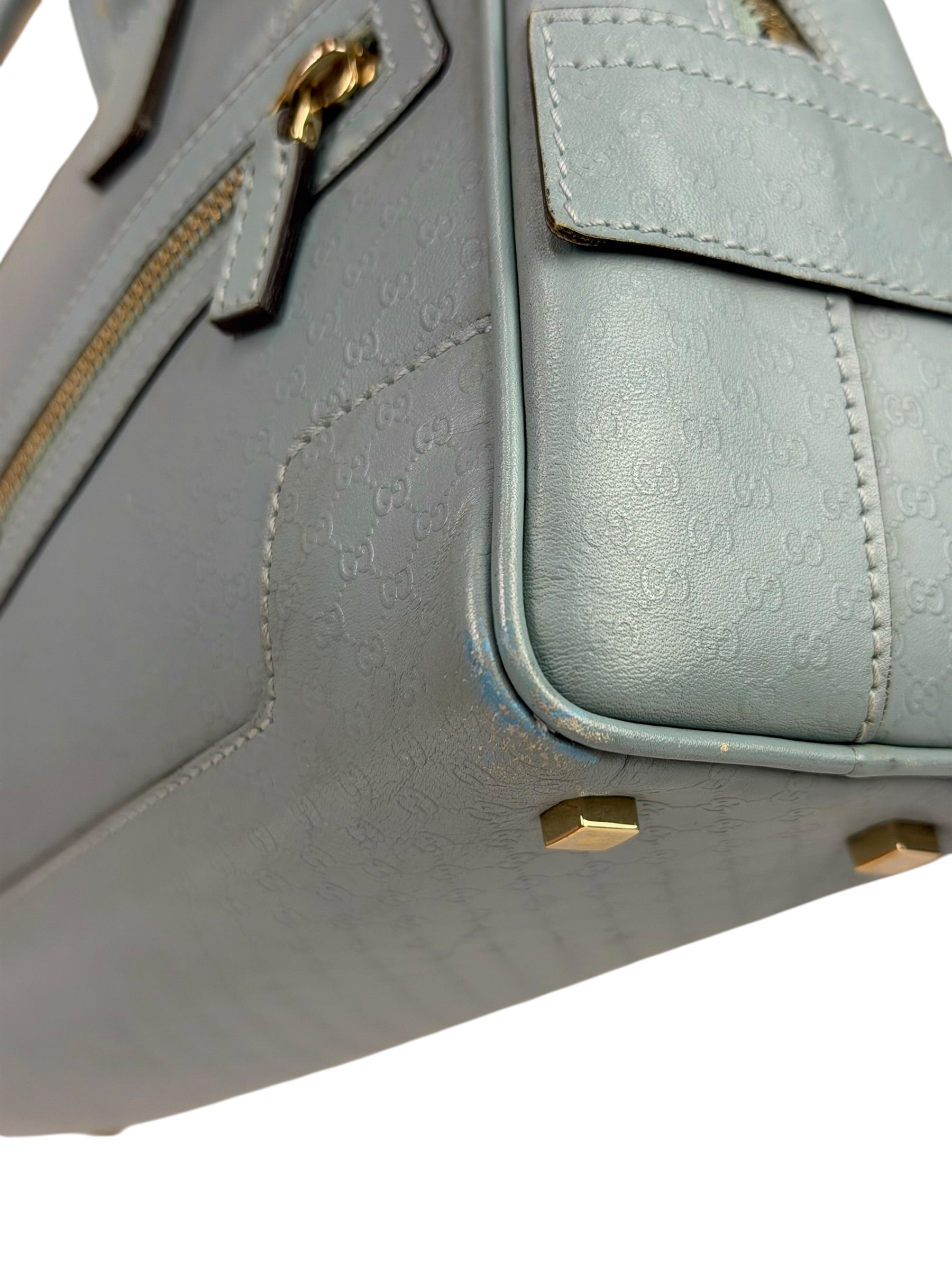 Gucci Blue Leather Micro GG Bowler Bag