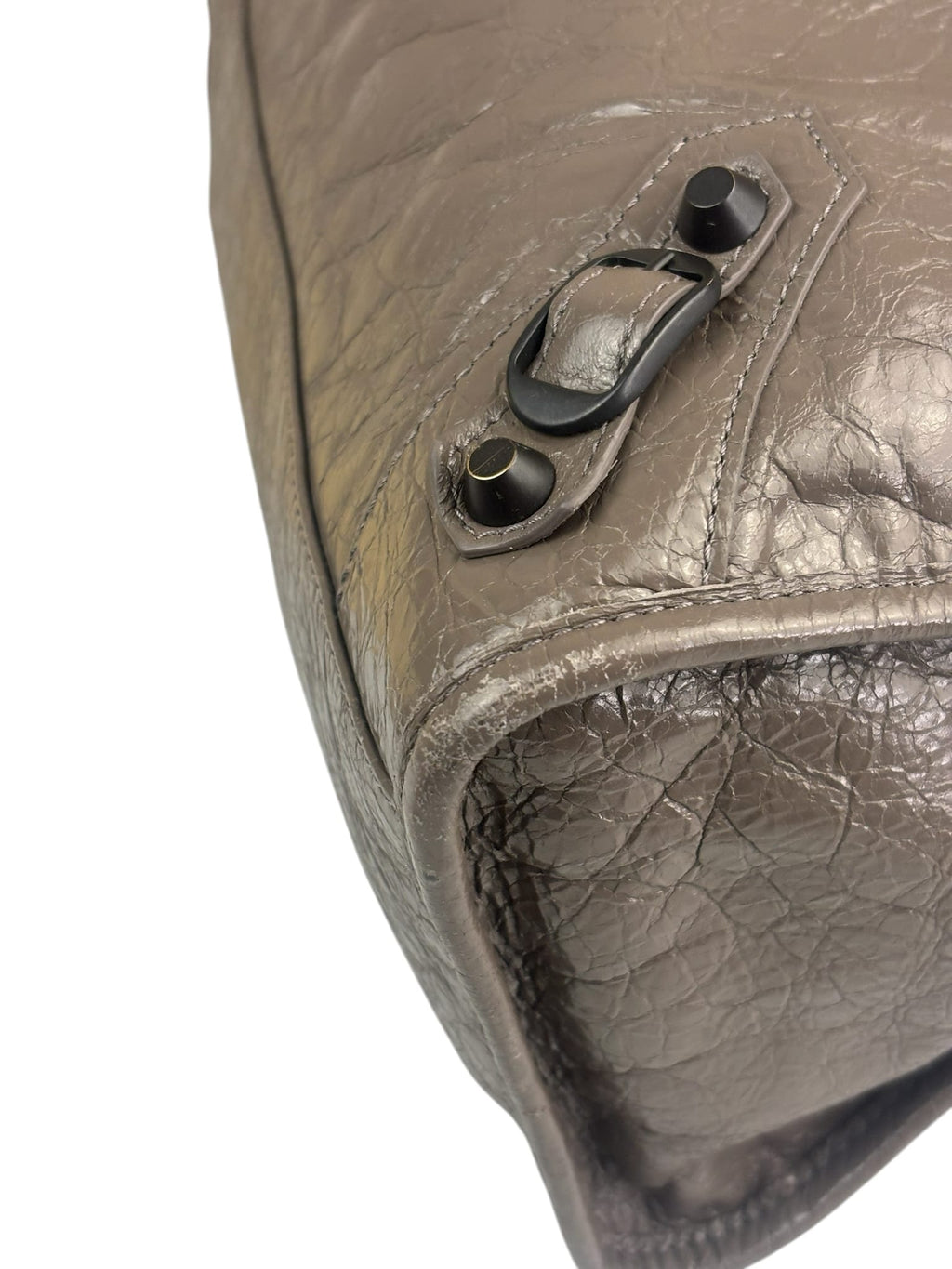 Balenciaga Stone Grey Patent Leather Moto Work Two-Way Bag
