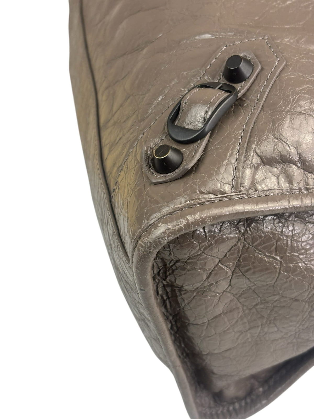Balenciaga Stone Grey Patent Leather Moto Work Two-Way Bag