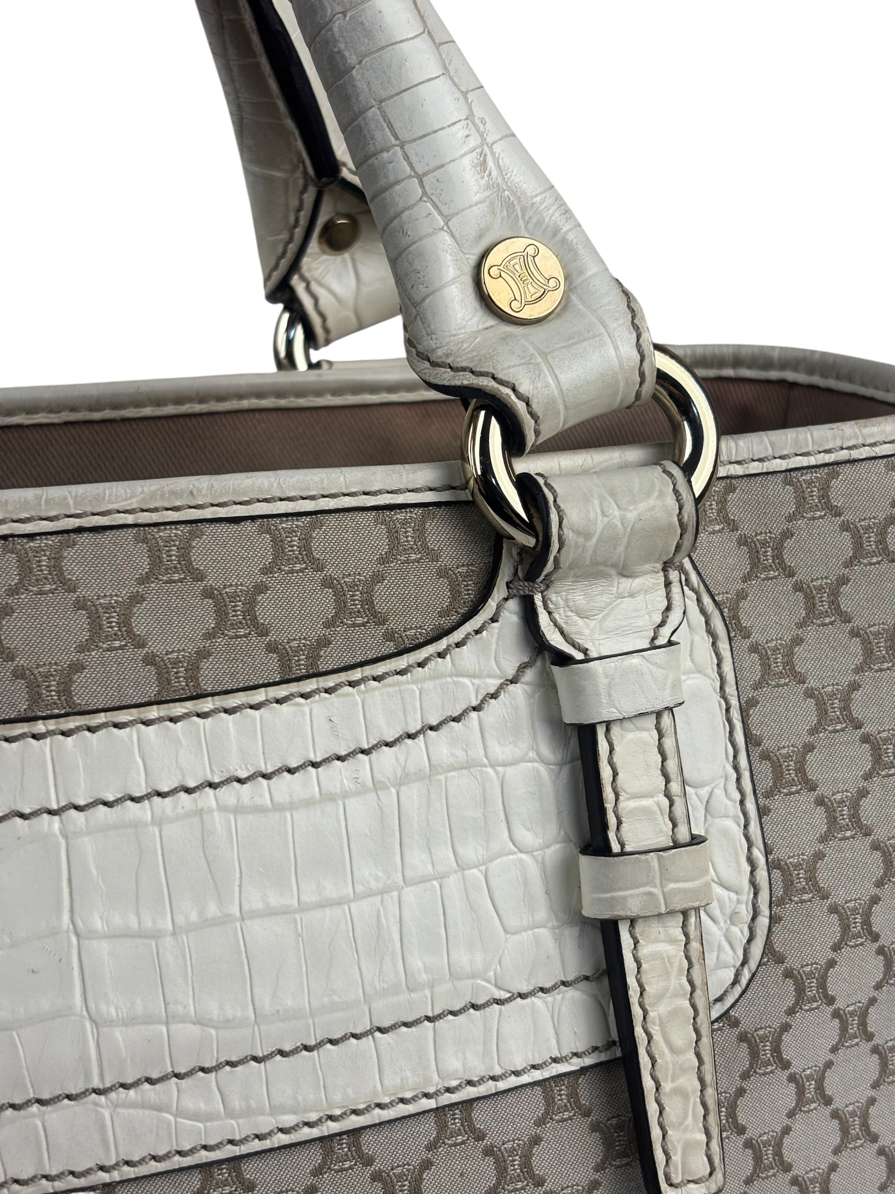 Celine Beige Leather Trim Macadam Boogie Tote