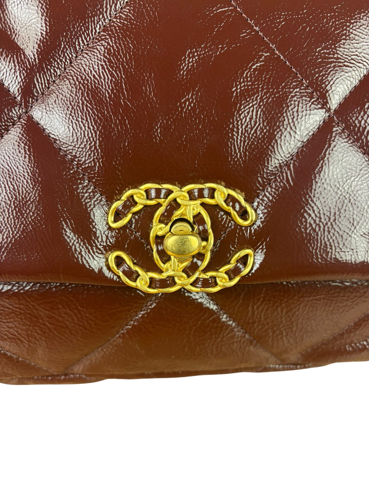 Chanel 19 Burgundy Quilted Patent Leather Two-Way Flap Bag 2020