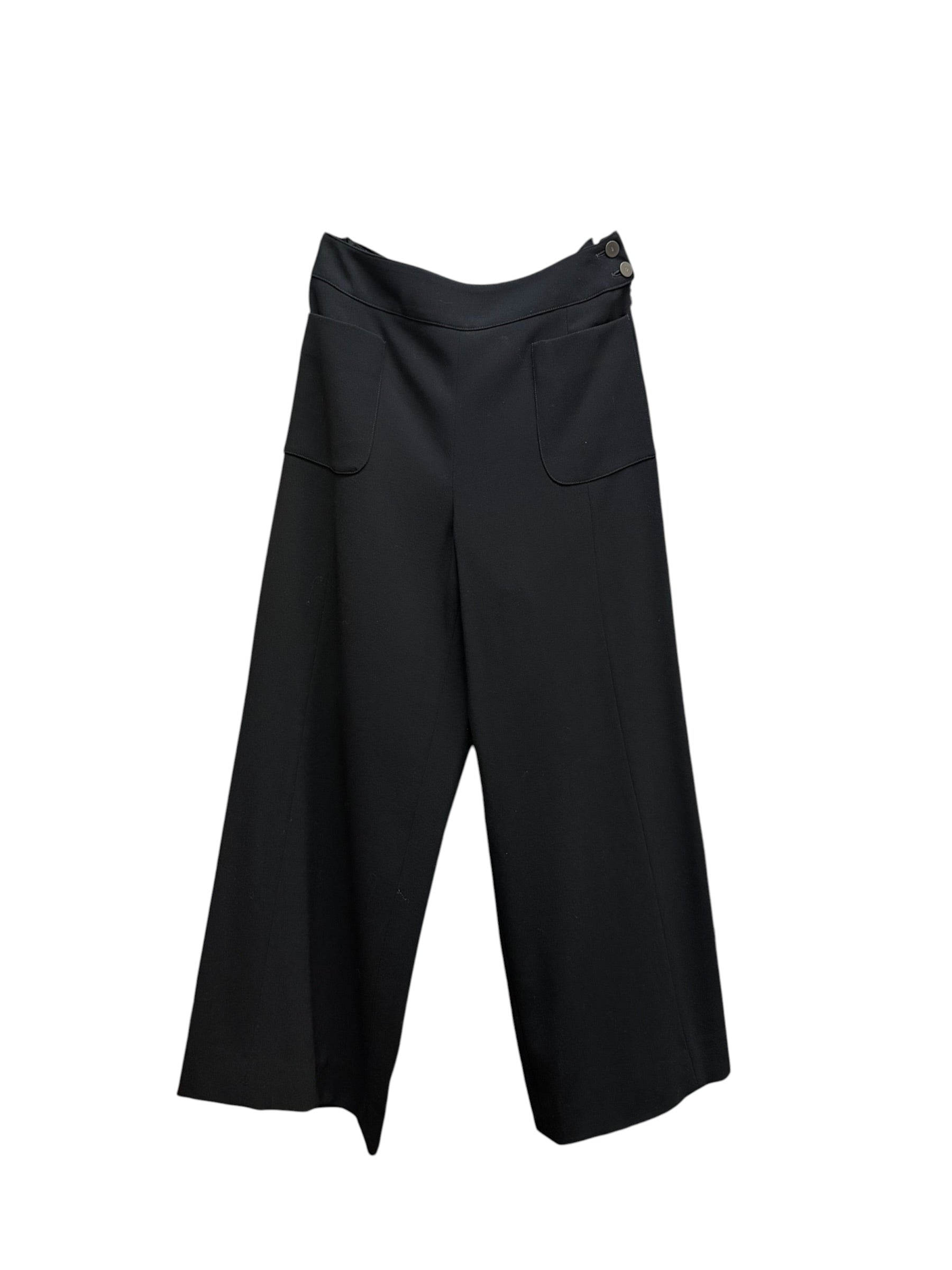 Chanel Vintage Black Wool Wide-Leg Trousers