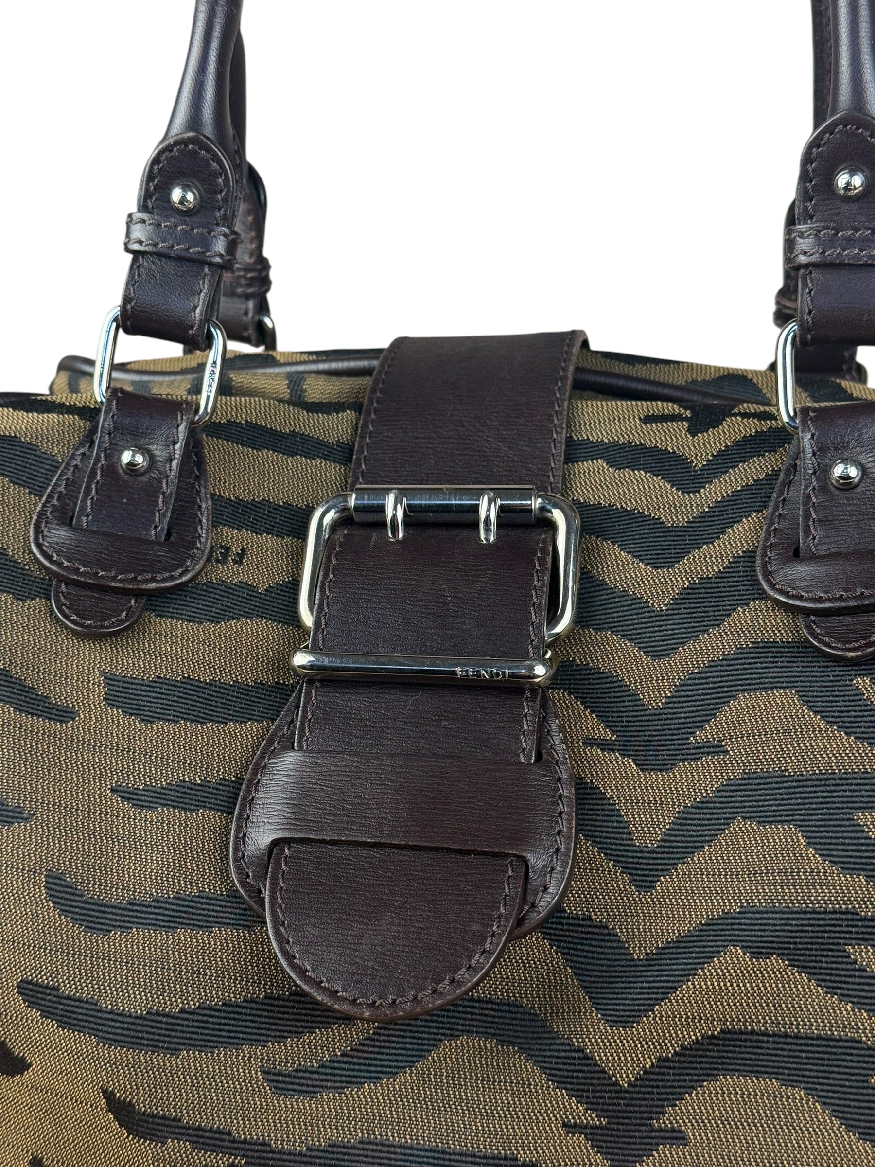 Fendi Vintage Tiger Print Canvas Bowler Bag