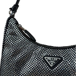 Prada Black Satin/Saffiano Leather Trim  Re-Edition Crystal-Studded Mini Pochette 2005