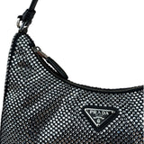 Prada Black Satin/Saffiano Leather Trim  Re-Edition Crystal-Studded Mini Pochette 2005
