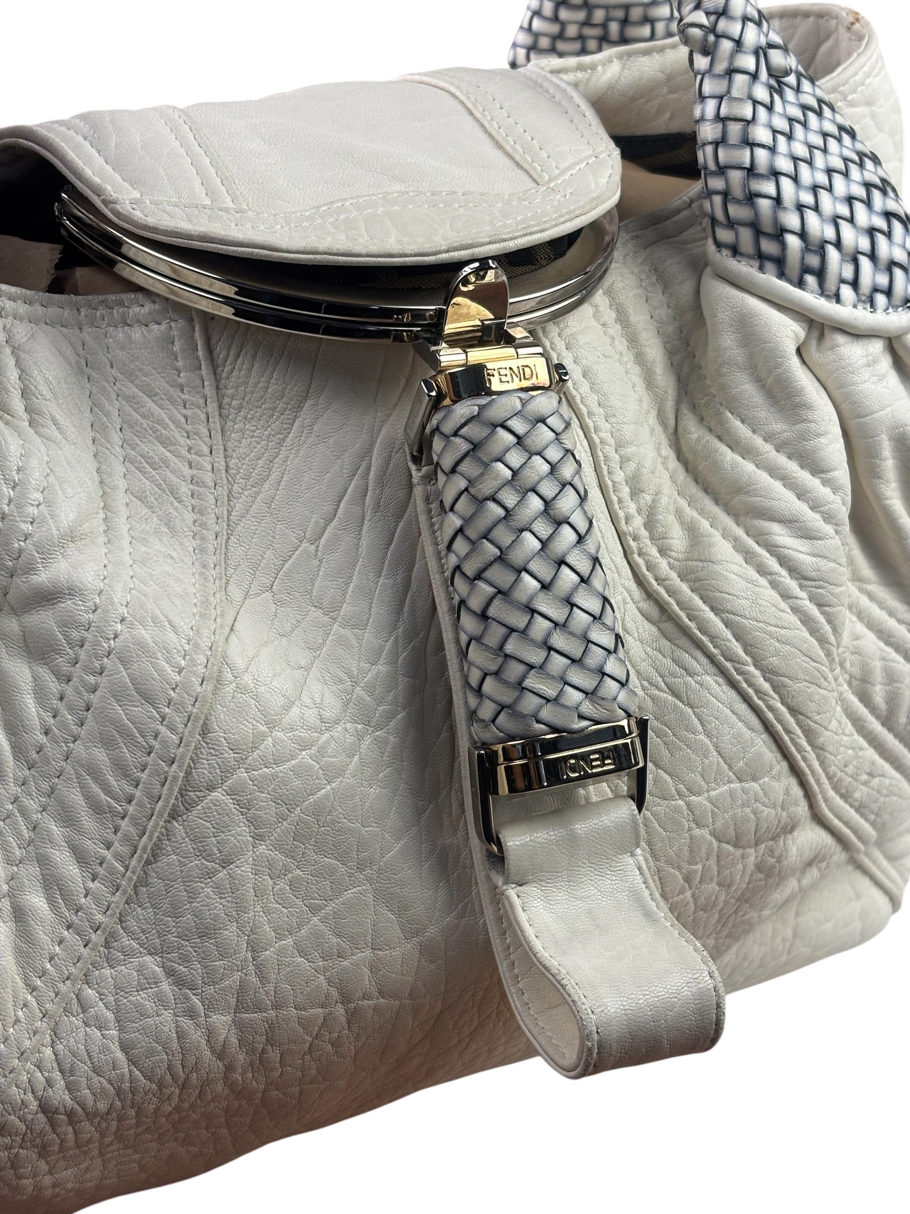 Fendi Vintage White Nappa Leather Spy Shoulder Bag