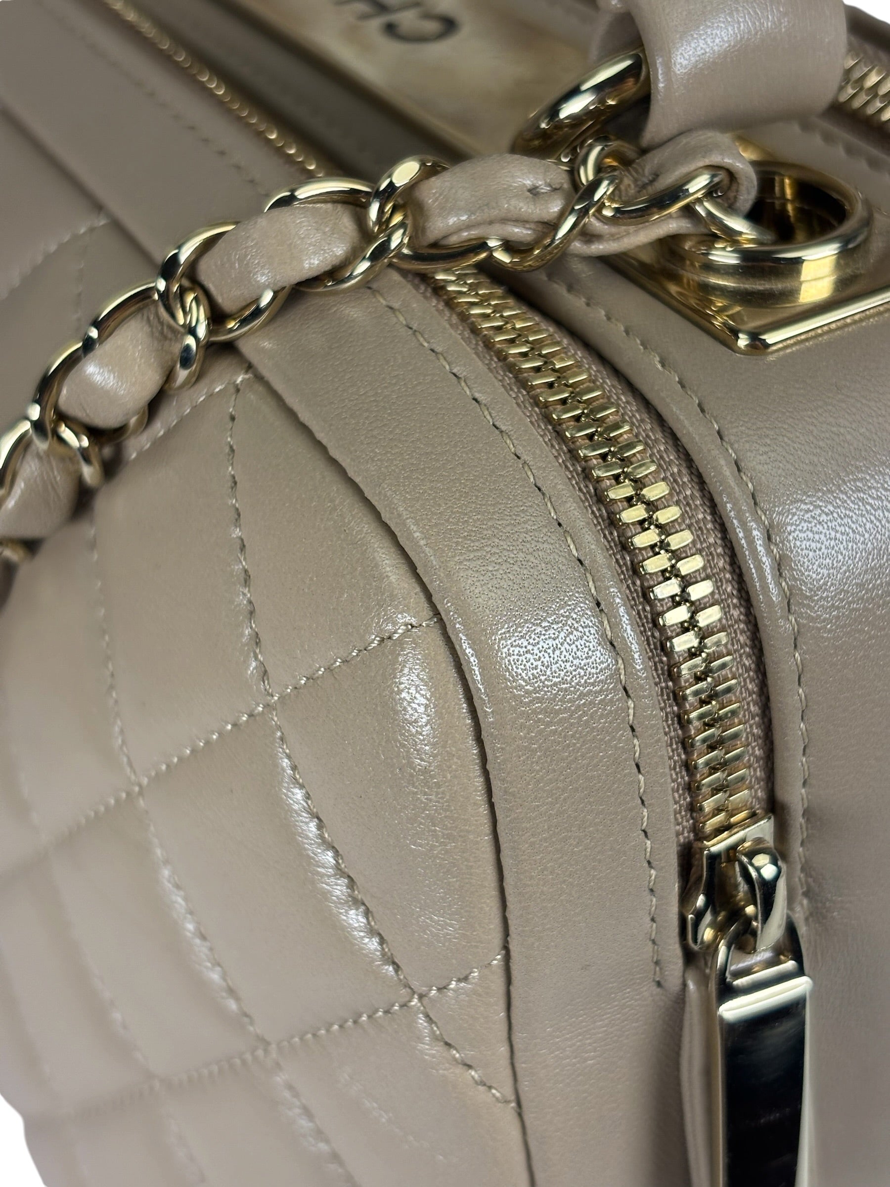 Chanel Beige Quilted Lambskin CC Trendy Bowling Bag 2017