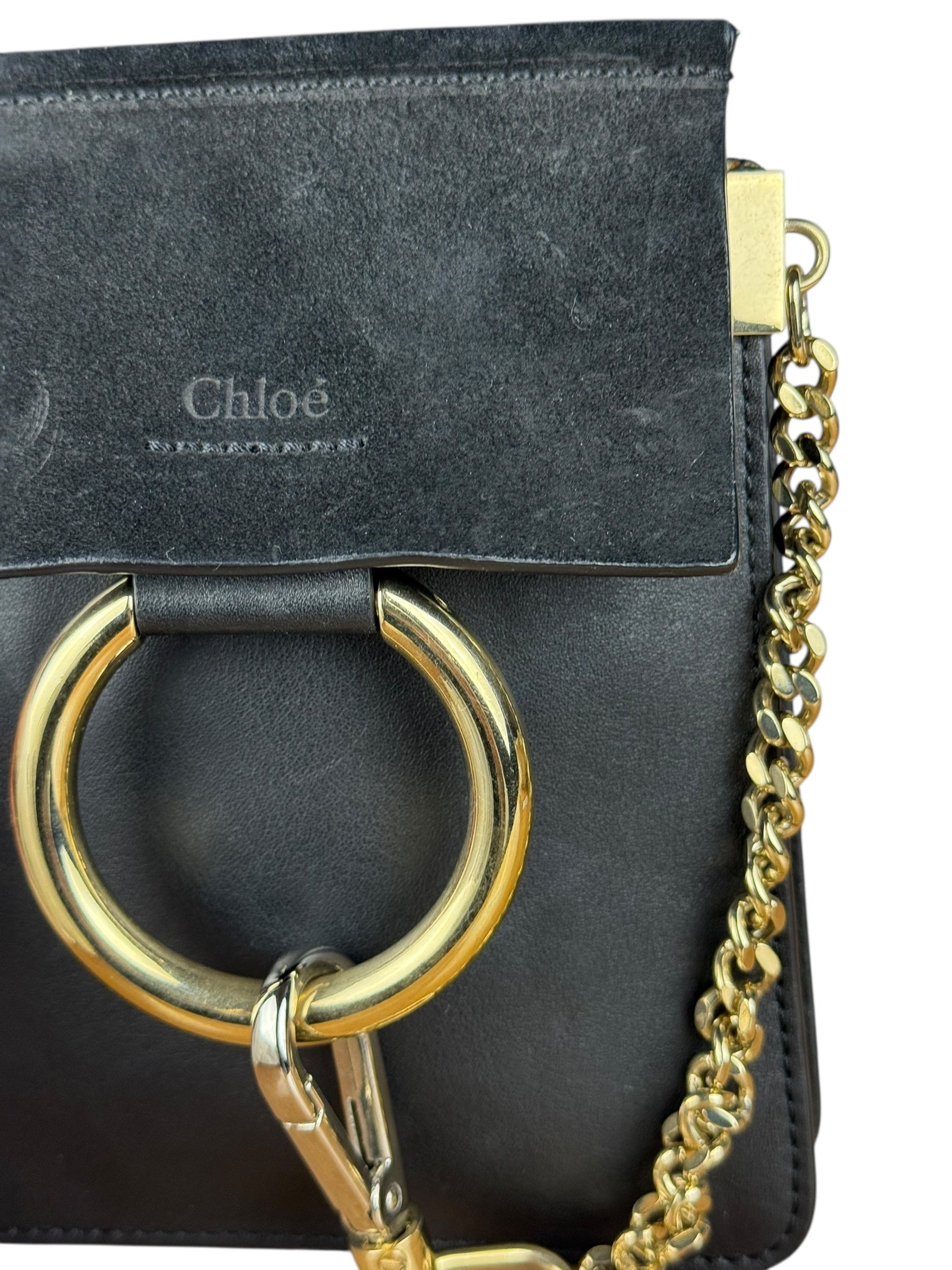 Chloé Suede Black Leather Faye Mini Bracelet Bag
