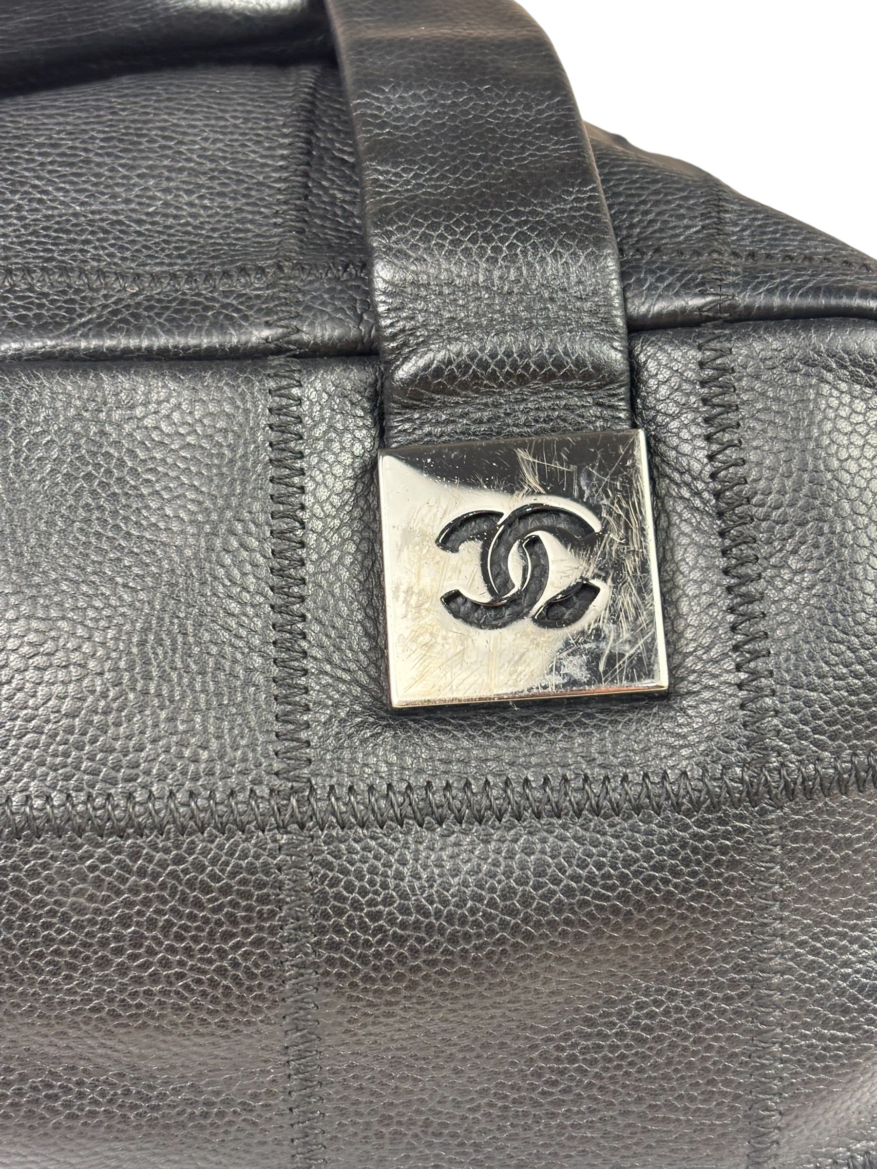 Chanel Black Quilted Leather Chocolate Bar Bowling Handbag