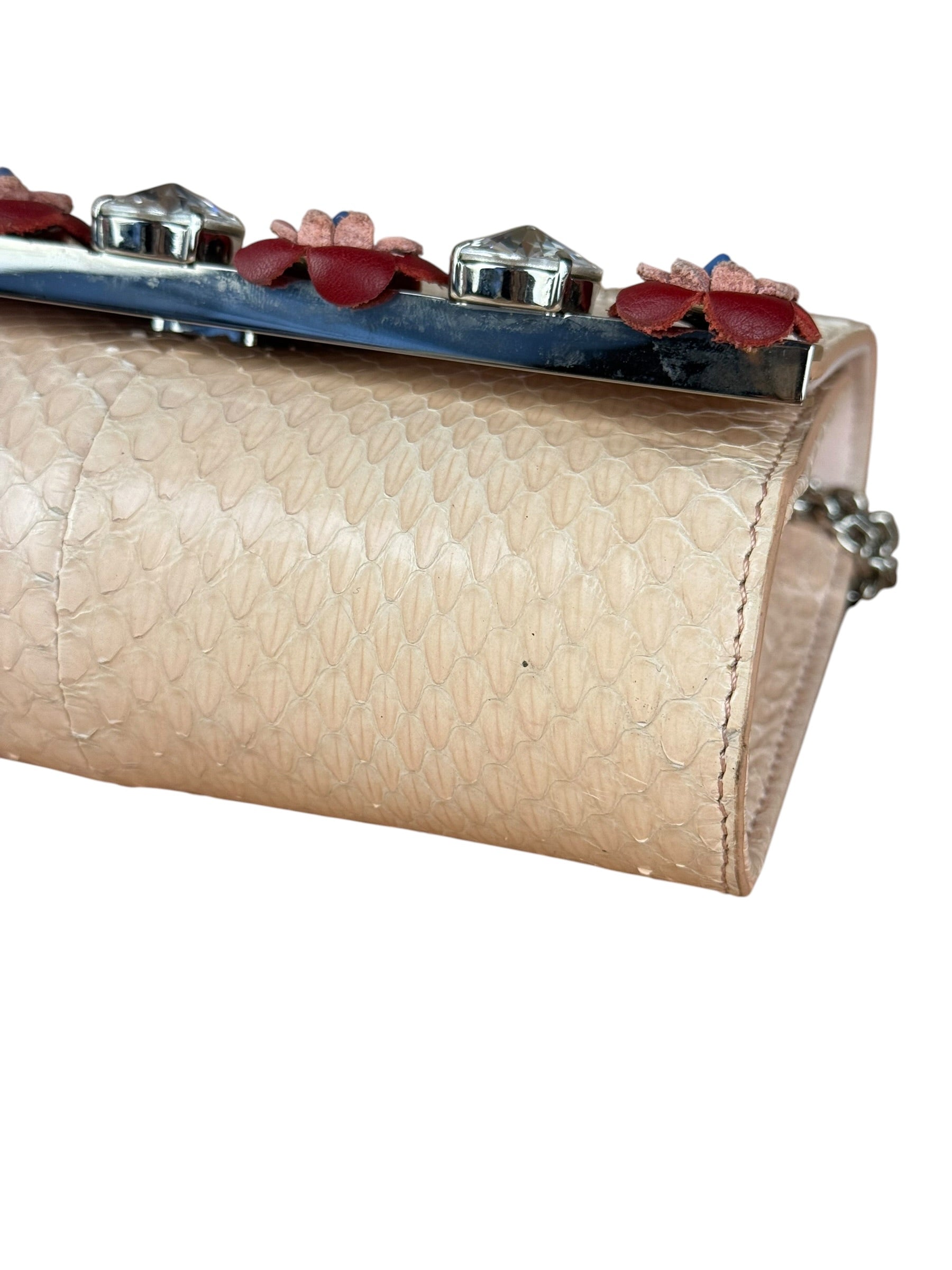 Fendi Pink Python Flower Studded Mini Chain Shoulder Bag