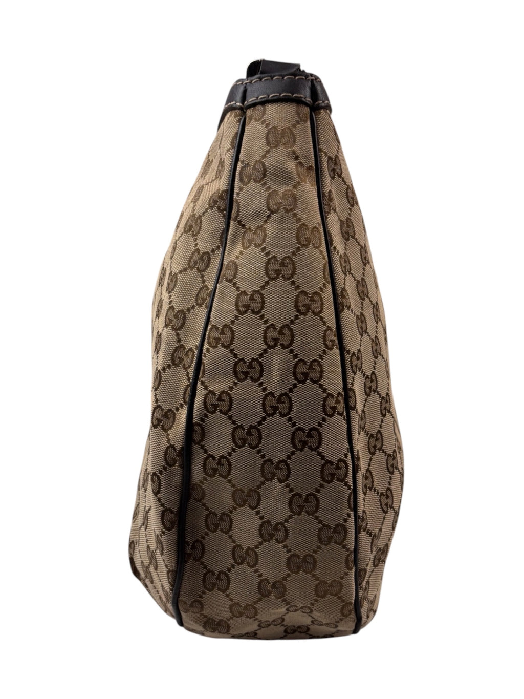 Gucci Beige/Brown Leather Trim Large Ladies Web Hobo Bag