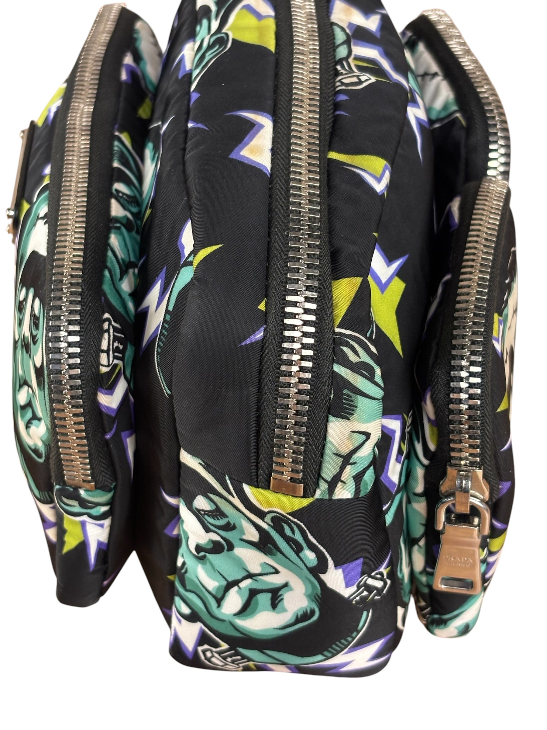 Prada Multicolor Nylon Leather Trim Frankenstein Print Pouch